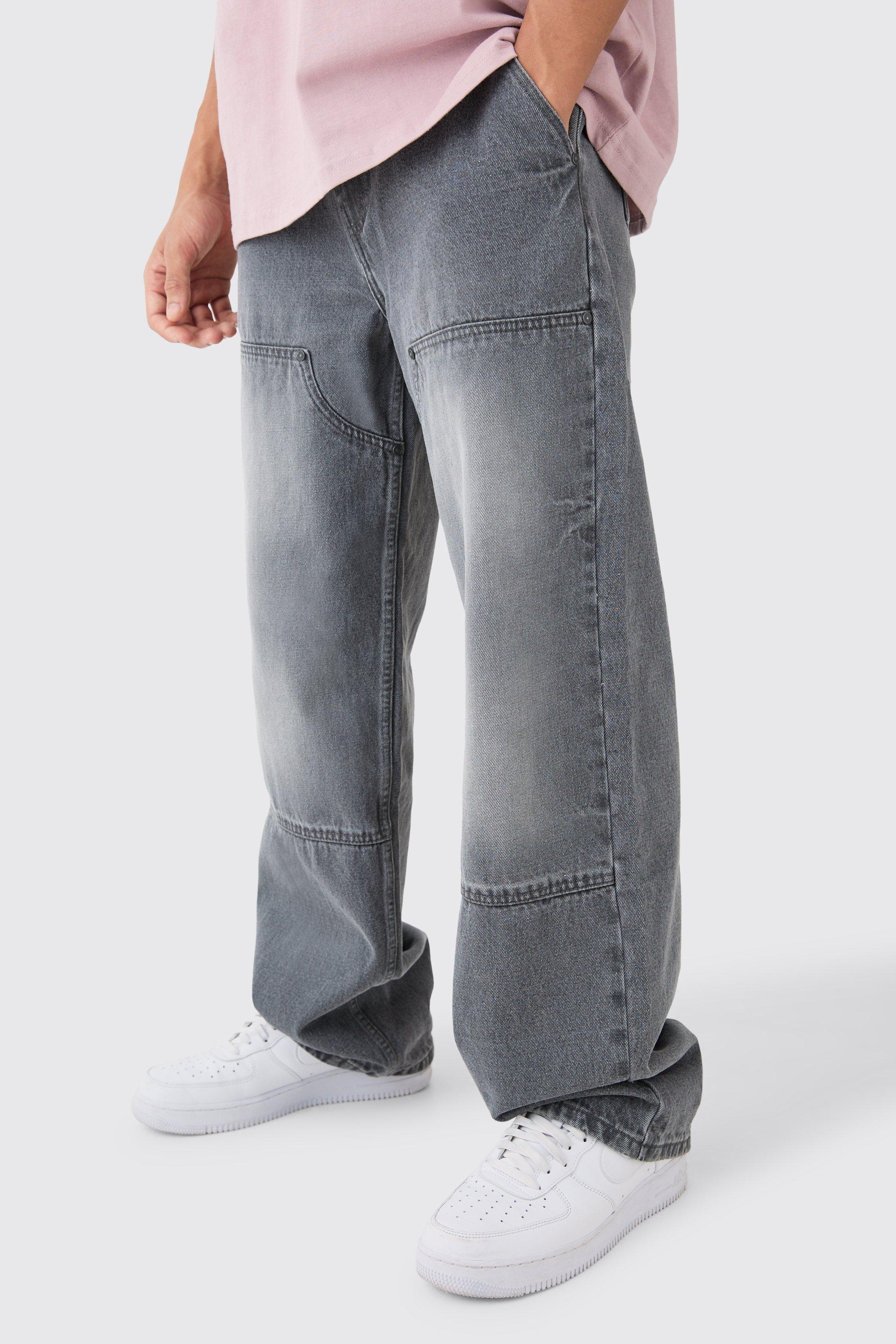 Boohoo Baggy Rigid Carpenter Jeans, Light Grey