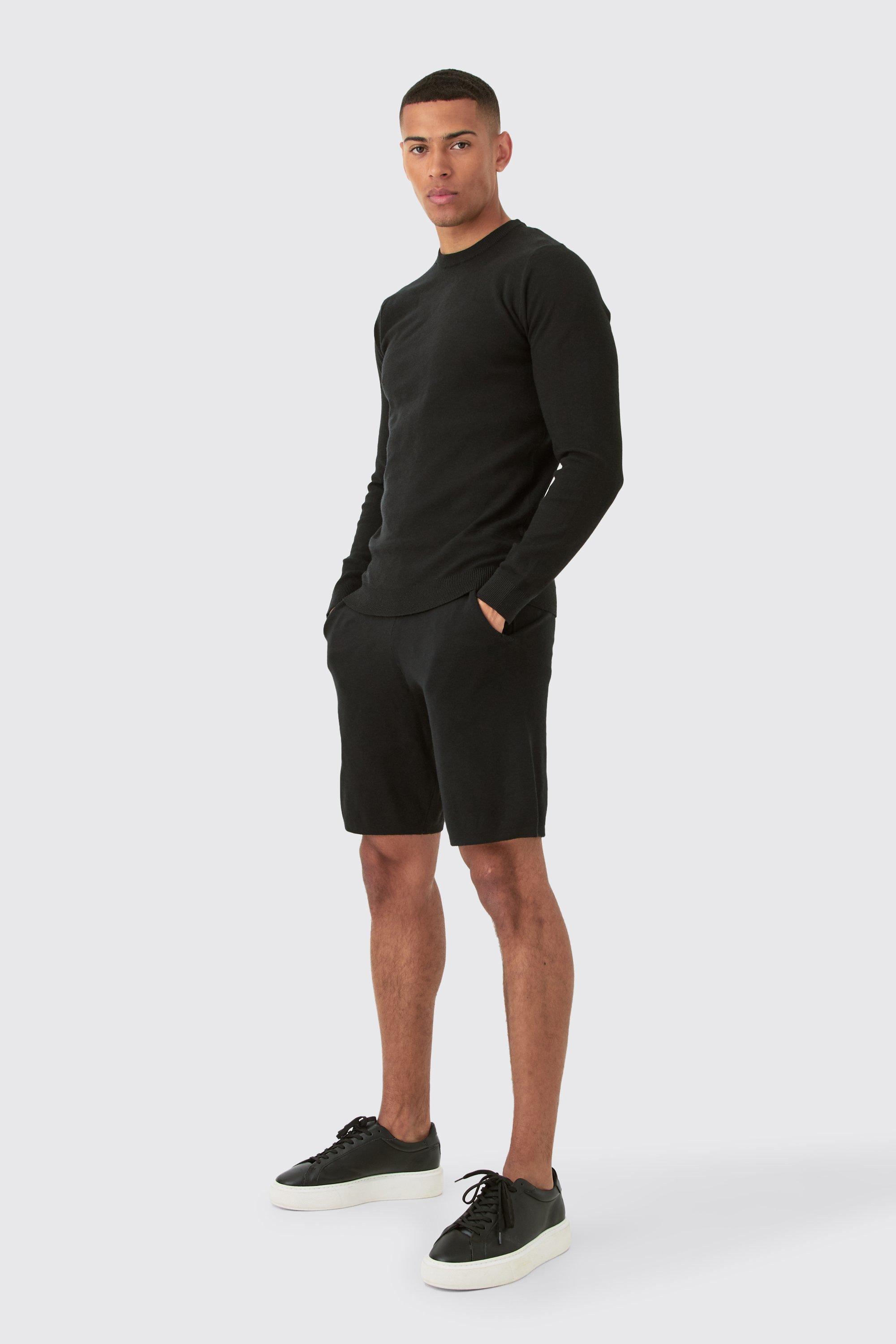 Image of Knitted Sweater Short Tracksuit, Nero
