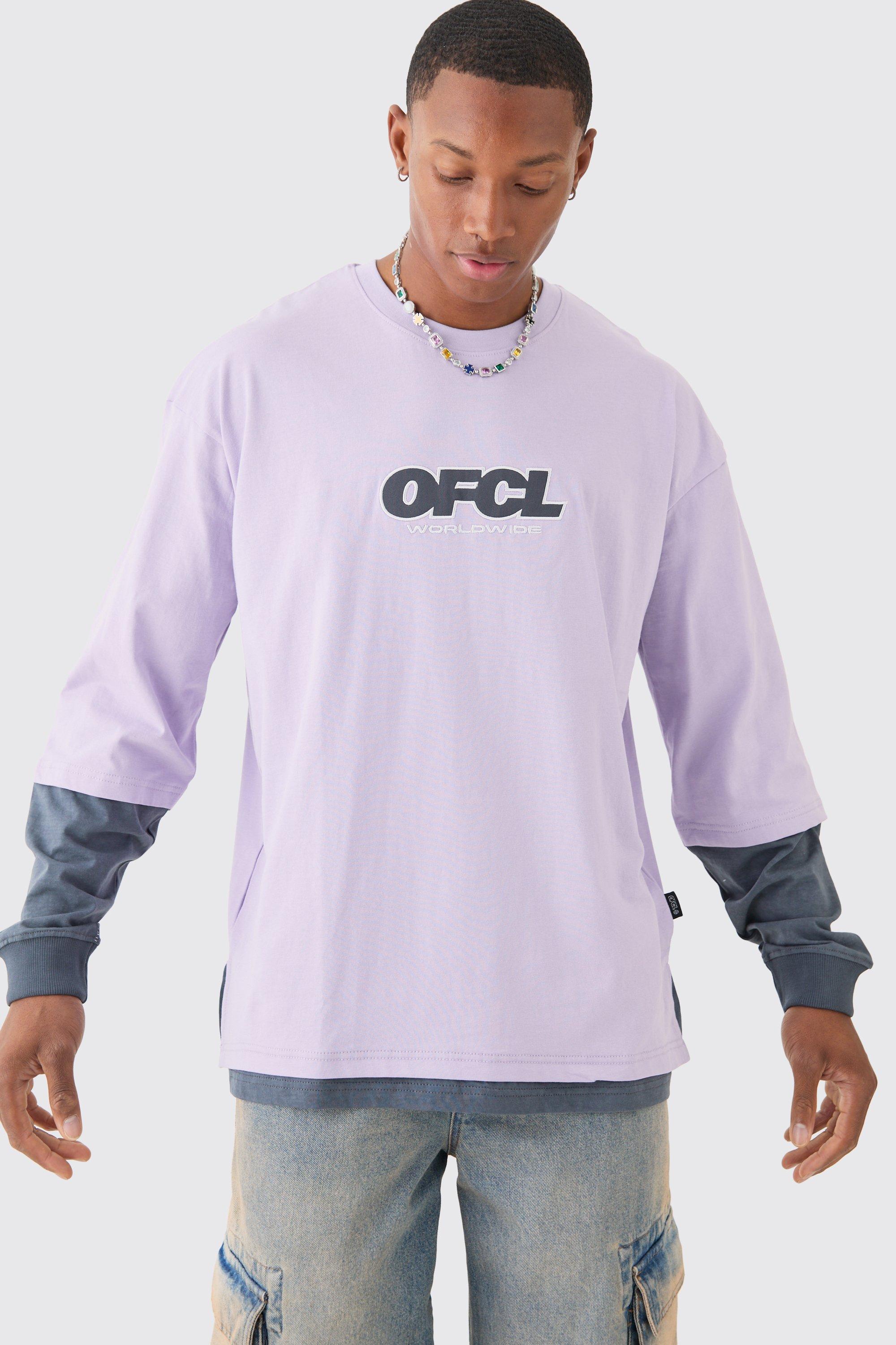 Image of Oversized Washed Carded Heavy Ofcl Faux Layer T-shirt, Purple