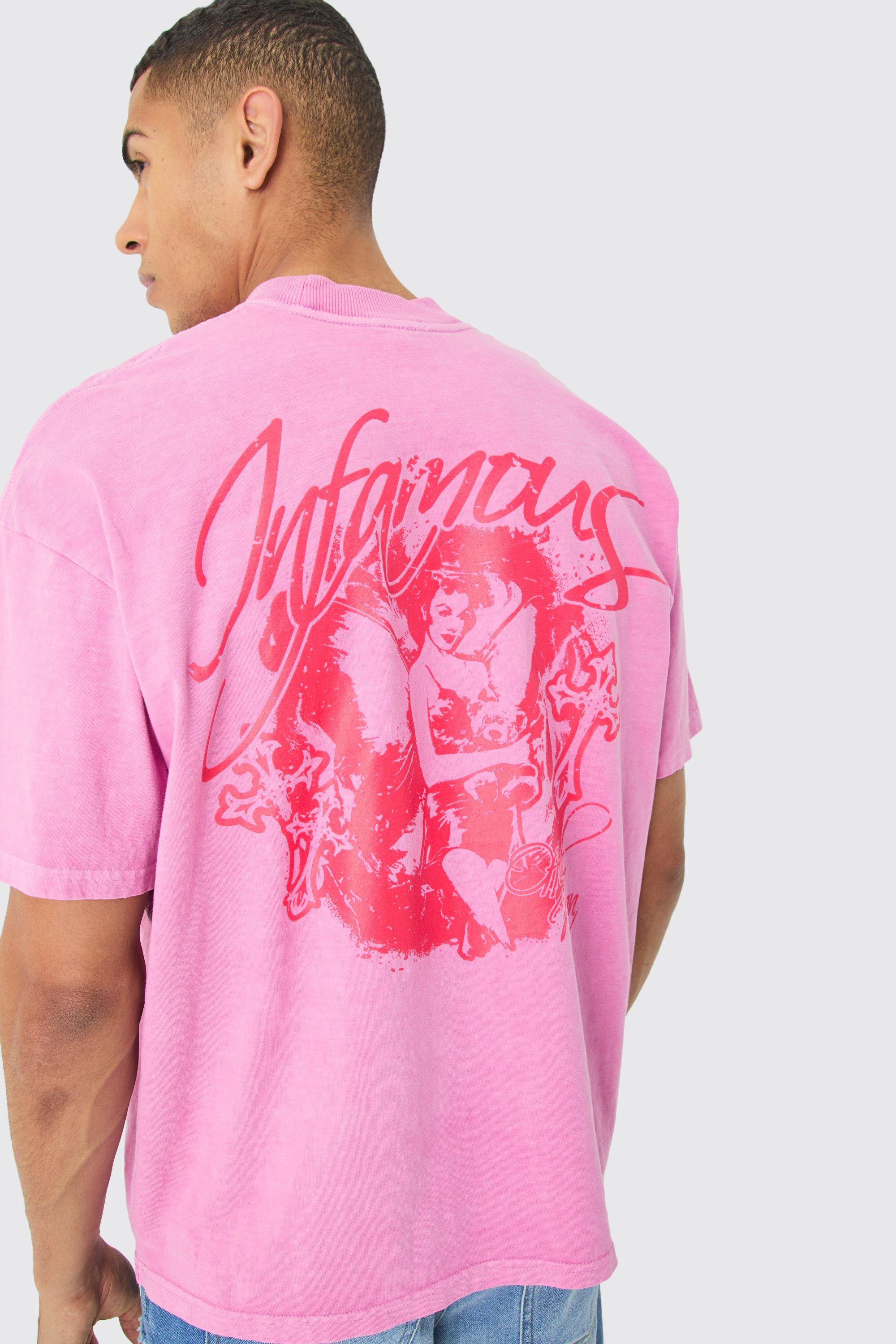 Image of T-shirt oversize pesante sovratinta con grafica, Pink