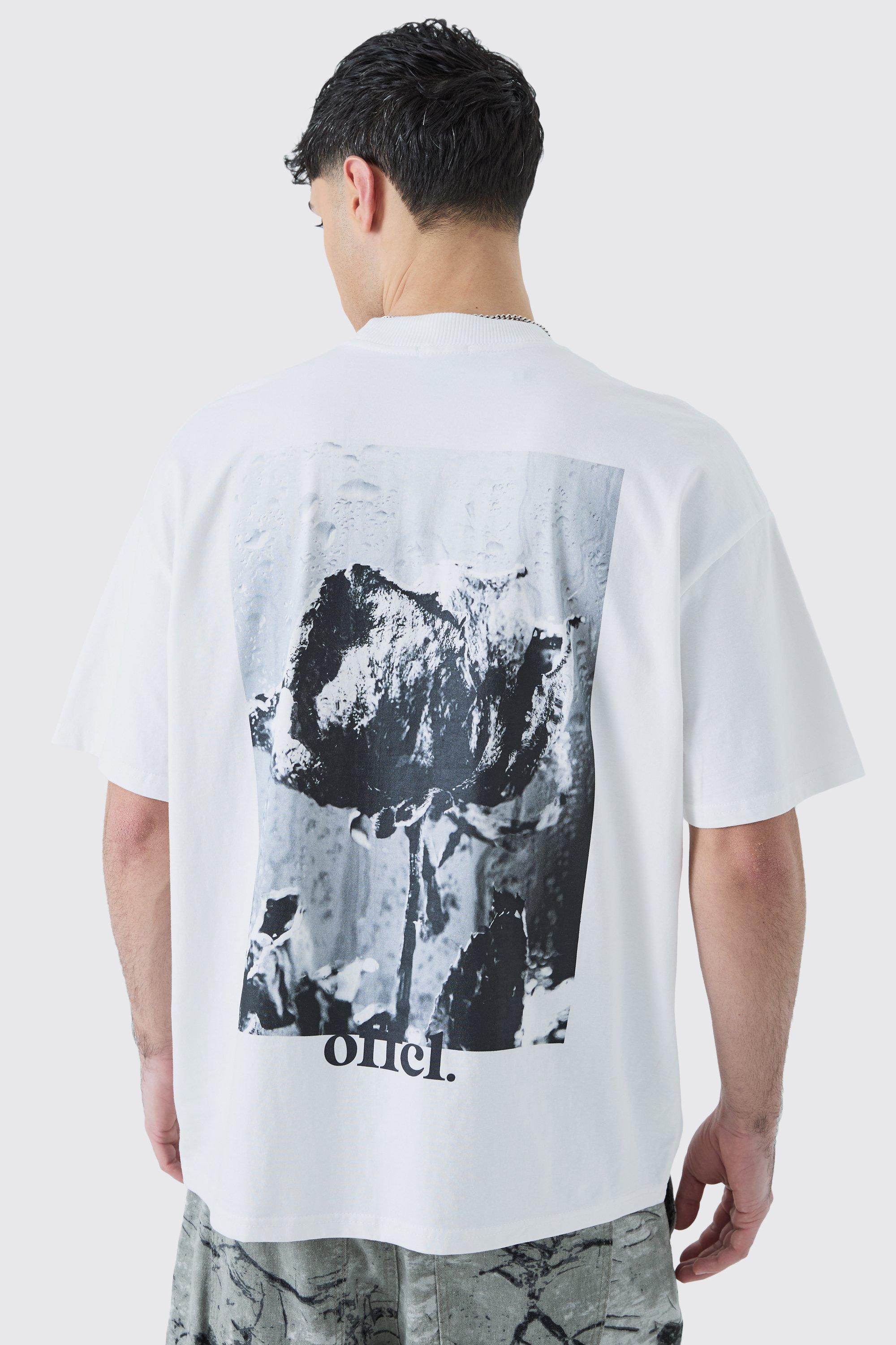 Image of T-shirt oversize pesante con grafica di rose, Bianco