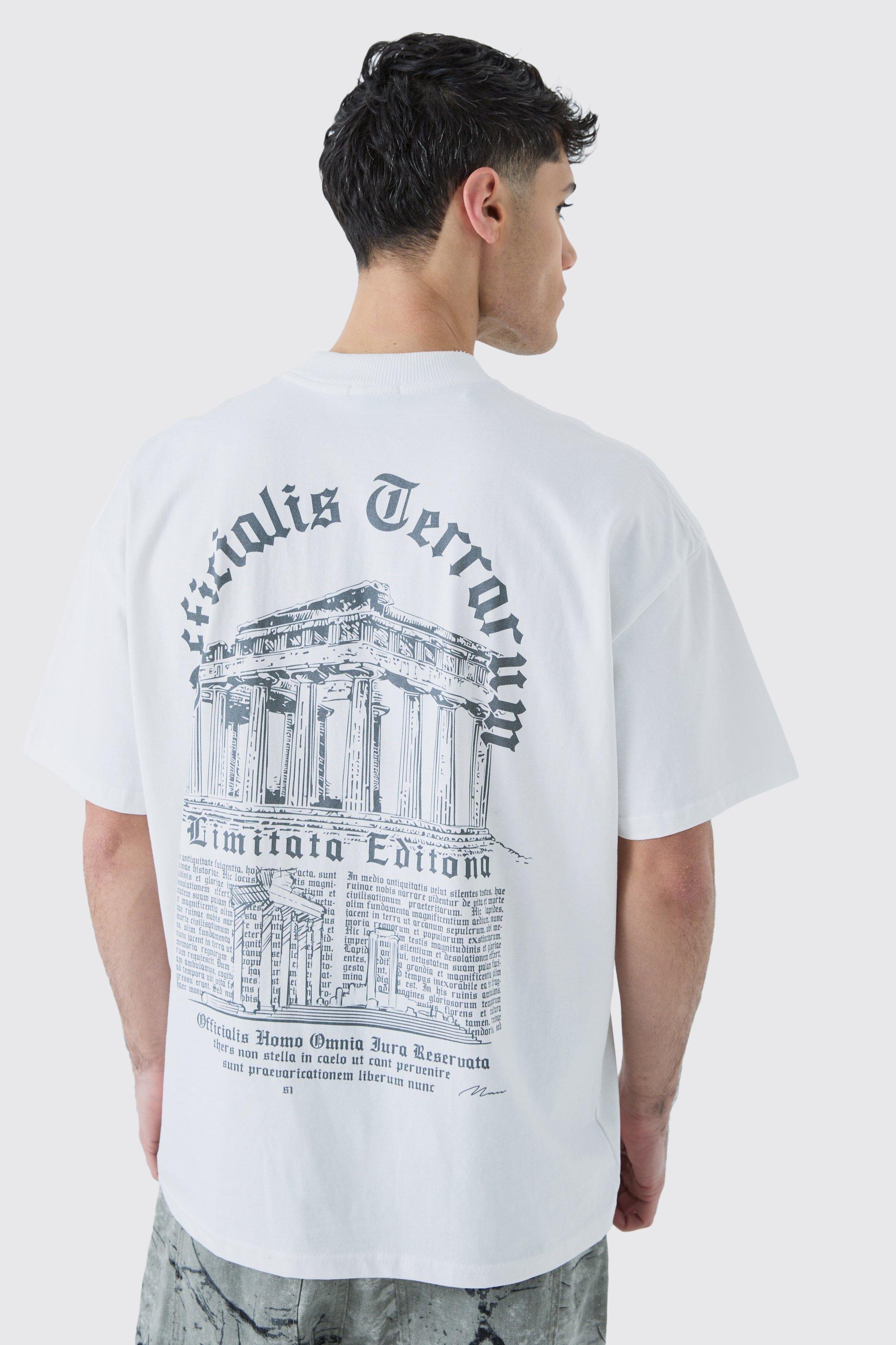 Image of T-shirt oversize pesante con testo in caratteri gotici, Bianco