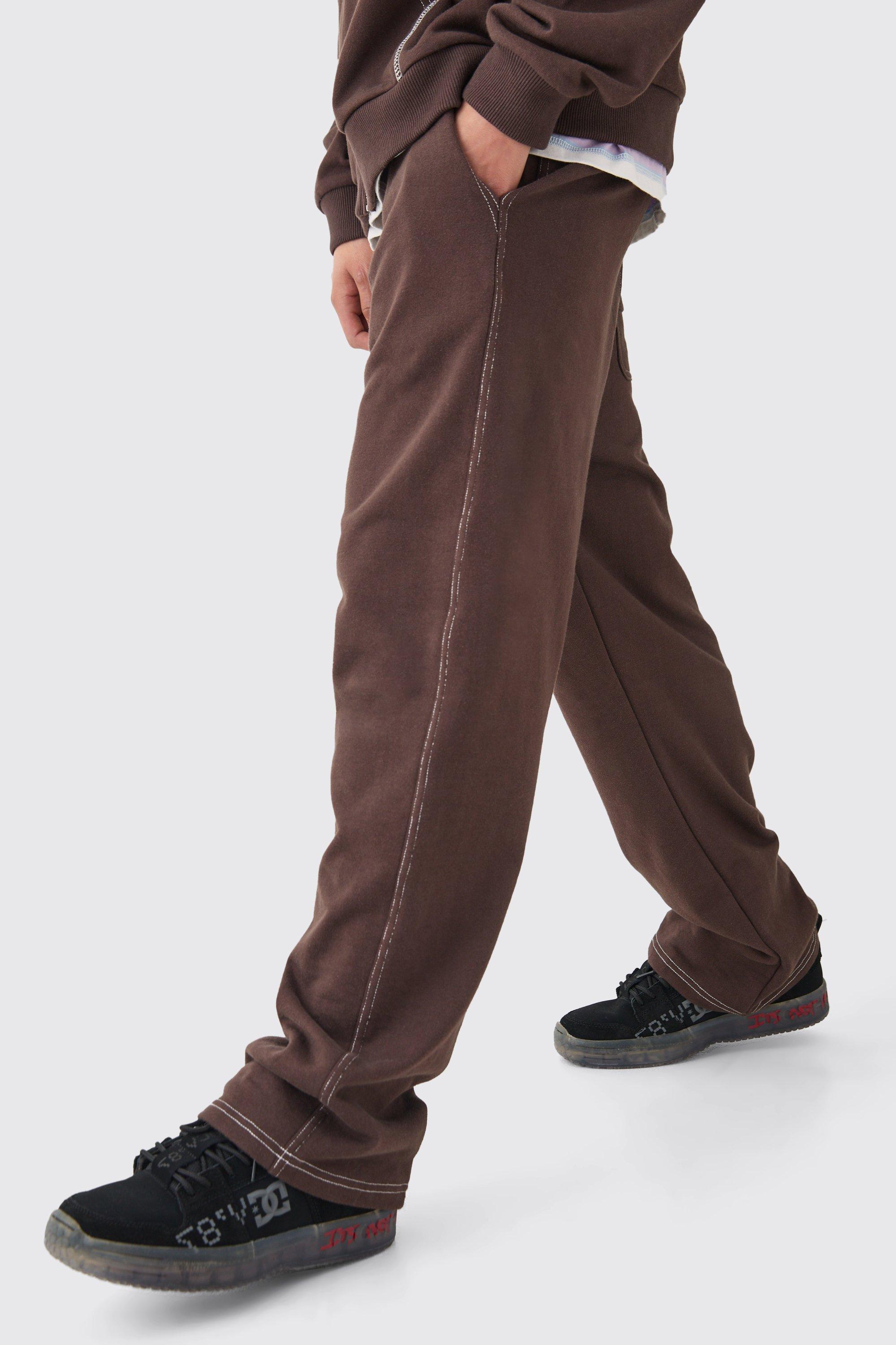 Mens Brown Relaxed Fit Heavy Contrast Stitch Jogger, Brown