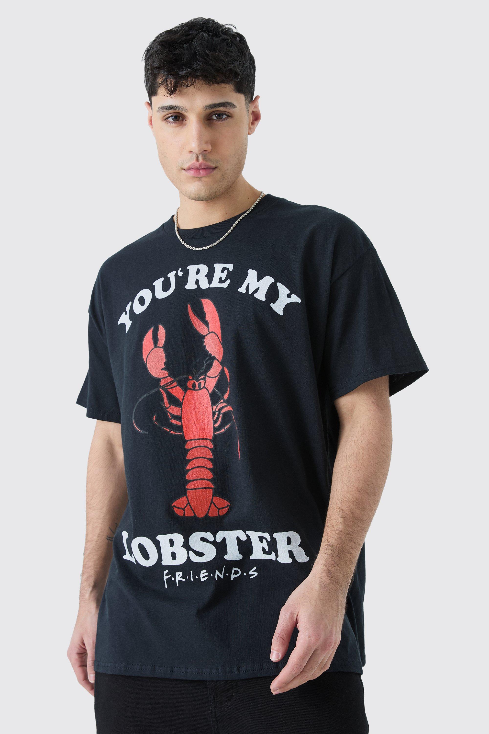 Mens Black Oversized Friends Lobster License T-shirt, Black