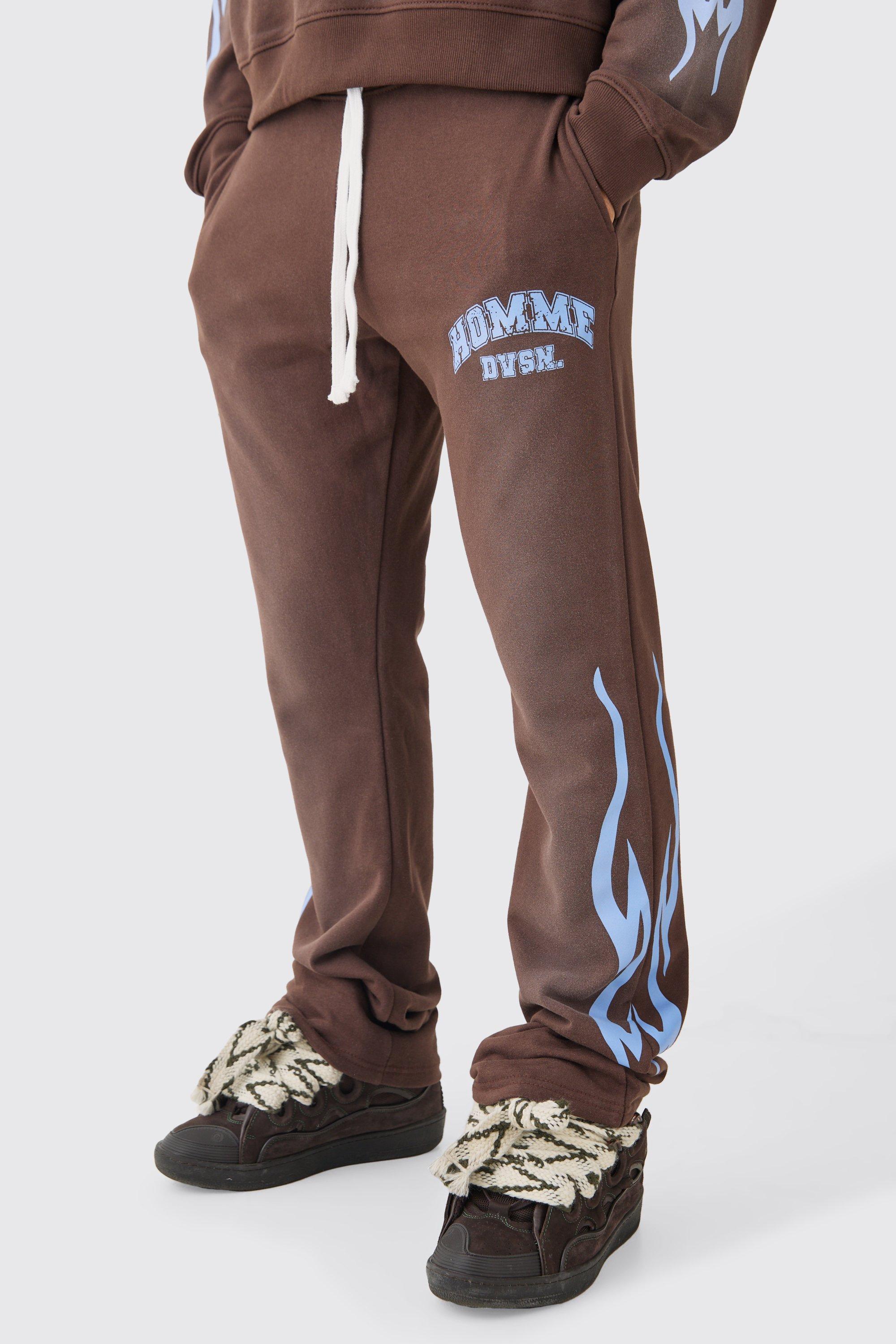 Image of Slim Flared Stacked Spray Wash Homme Joggers, Brown