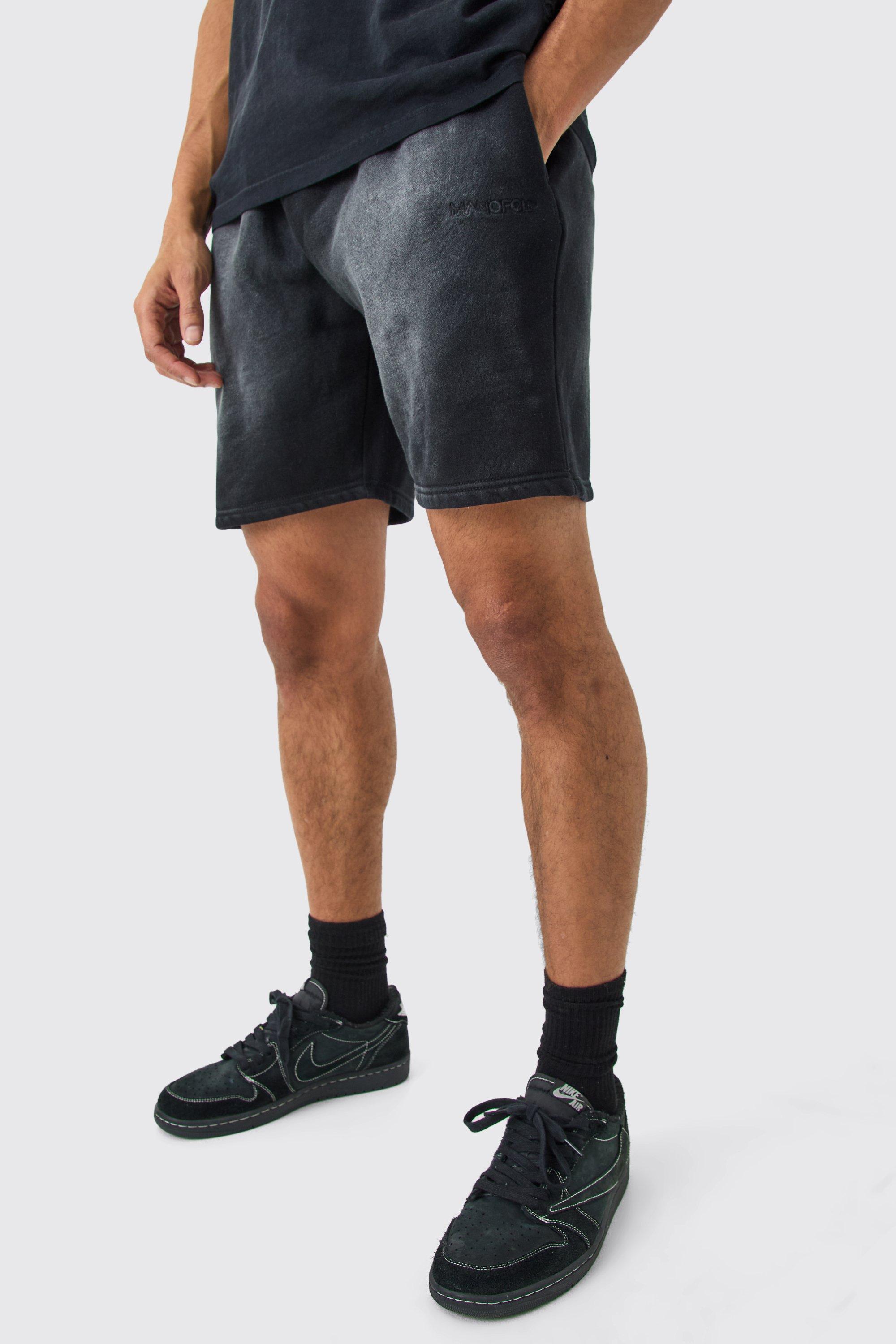 Image of Man Relaxed Fit Sun Bleach Washed Shorts, Nero