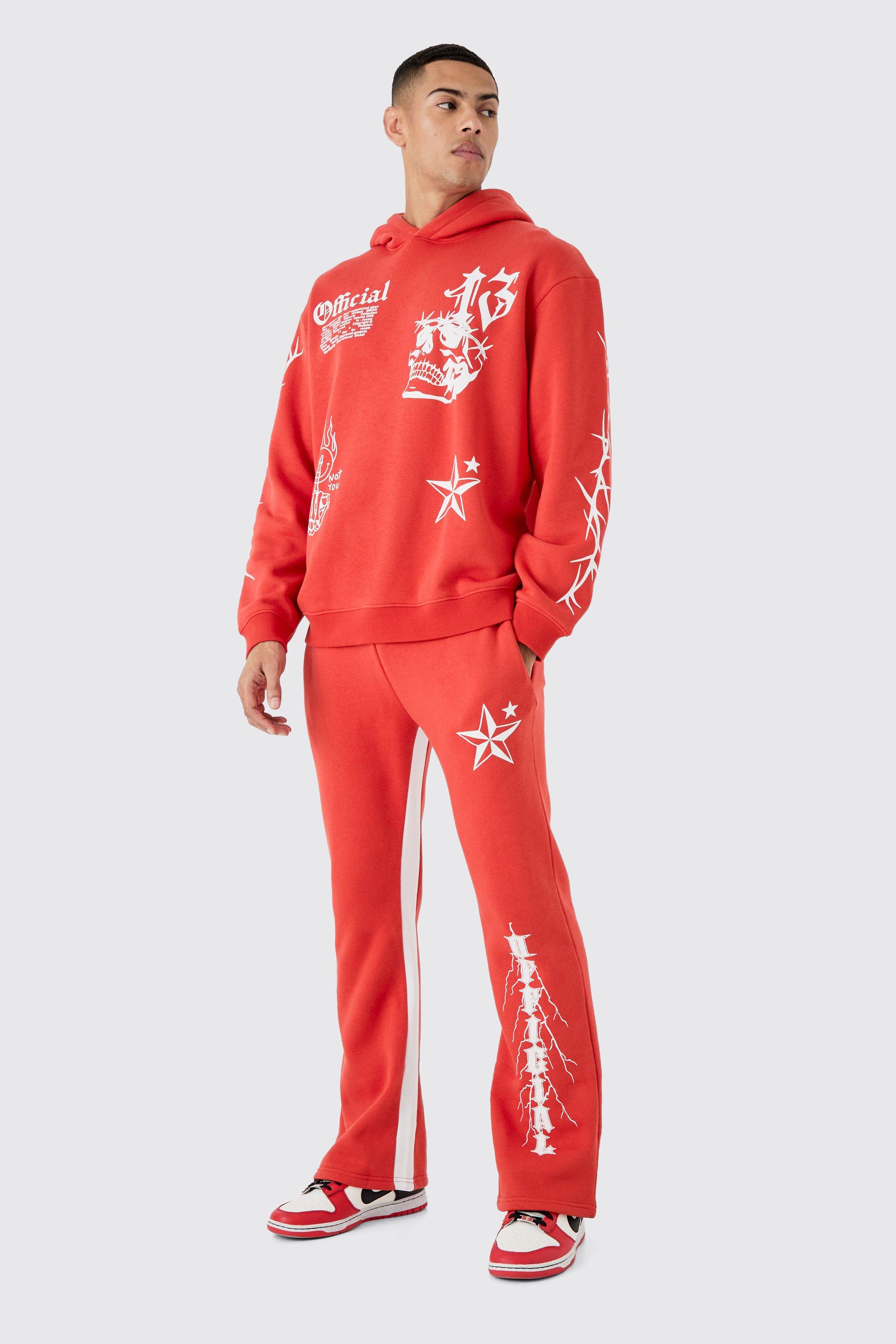 Image of Oversized Graffiti Hoodie Tracksuit, Rosso
