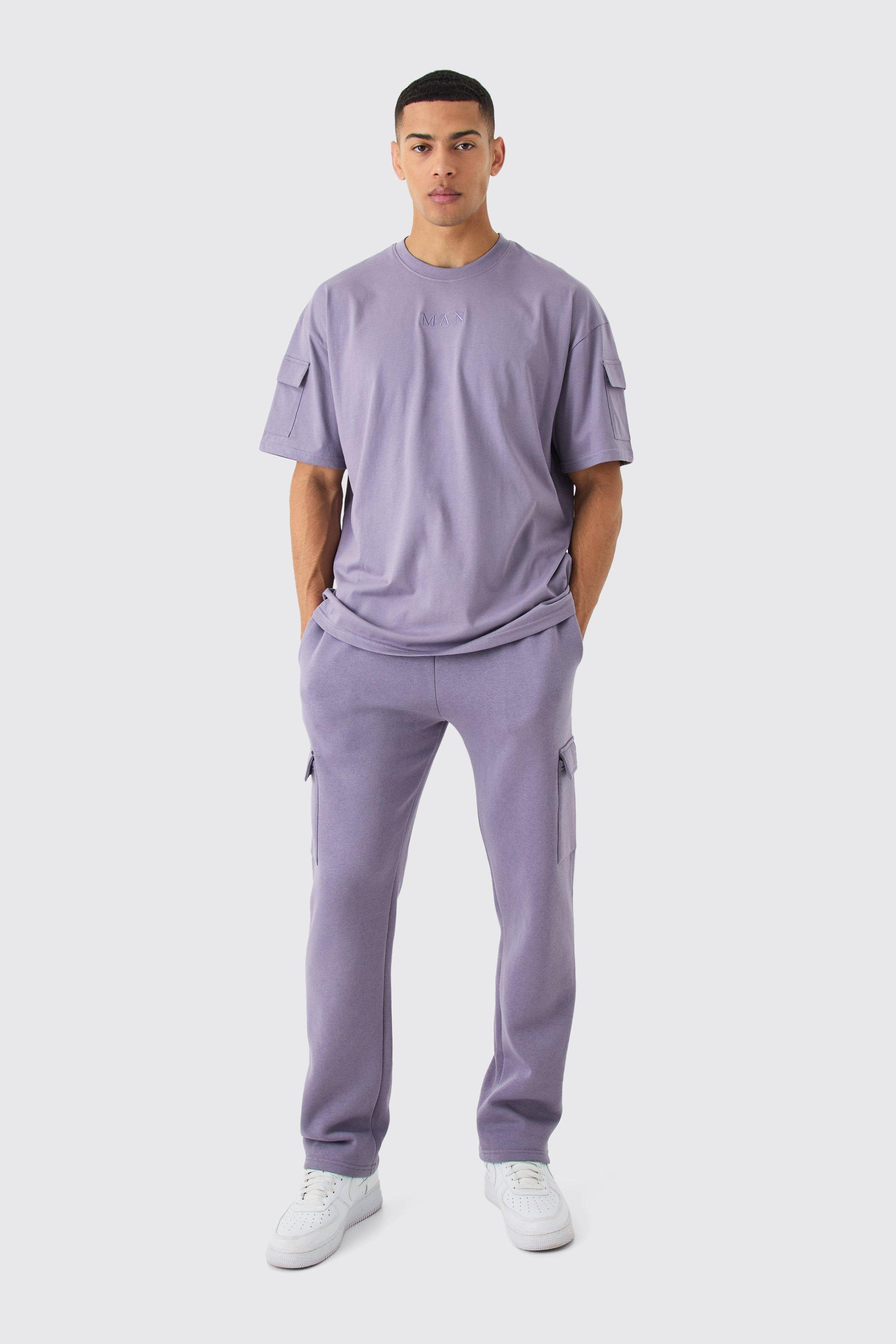 Image of Man Roman Oversized Cargo T-shirt And Jogger Set, Purple
