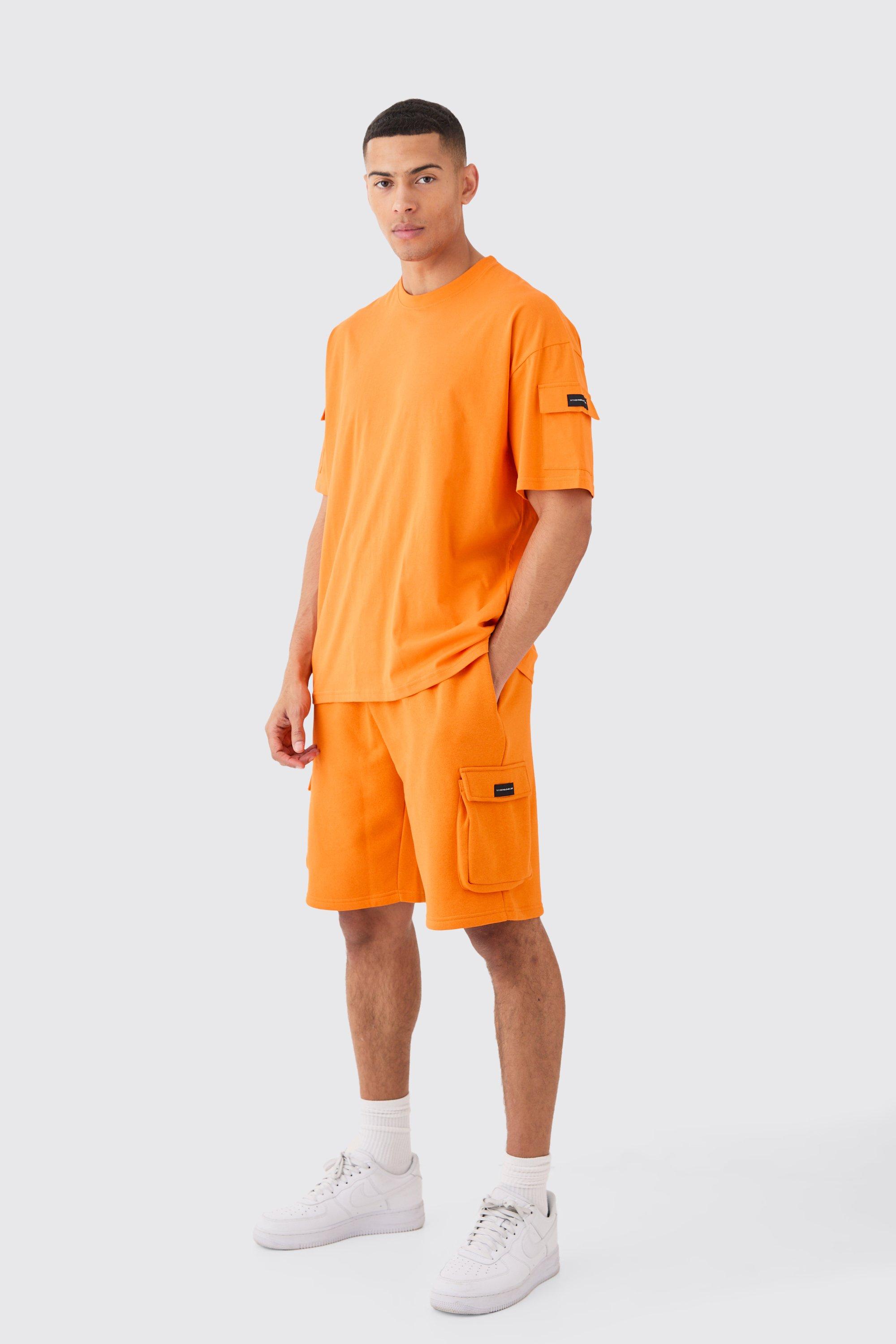 Set T-shirt Man oversize stile Cargo & pantaloncini rilassati, Arancio