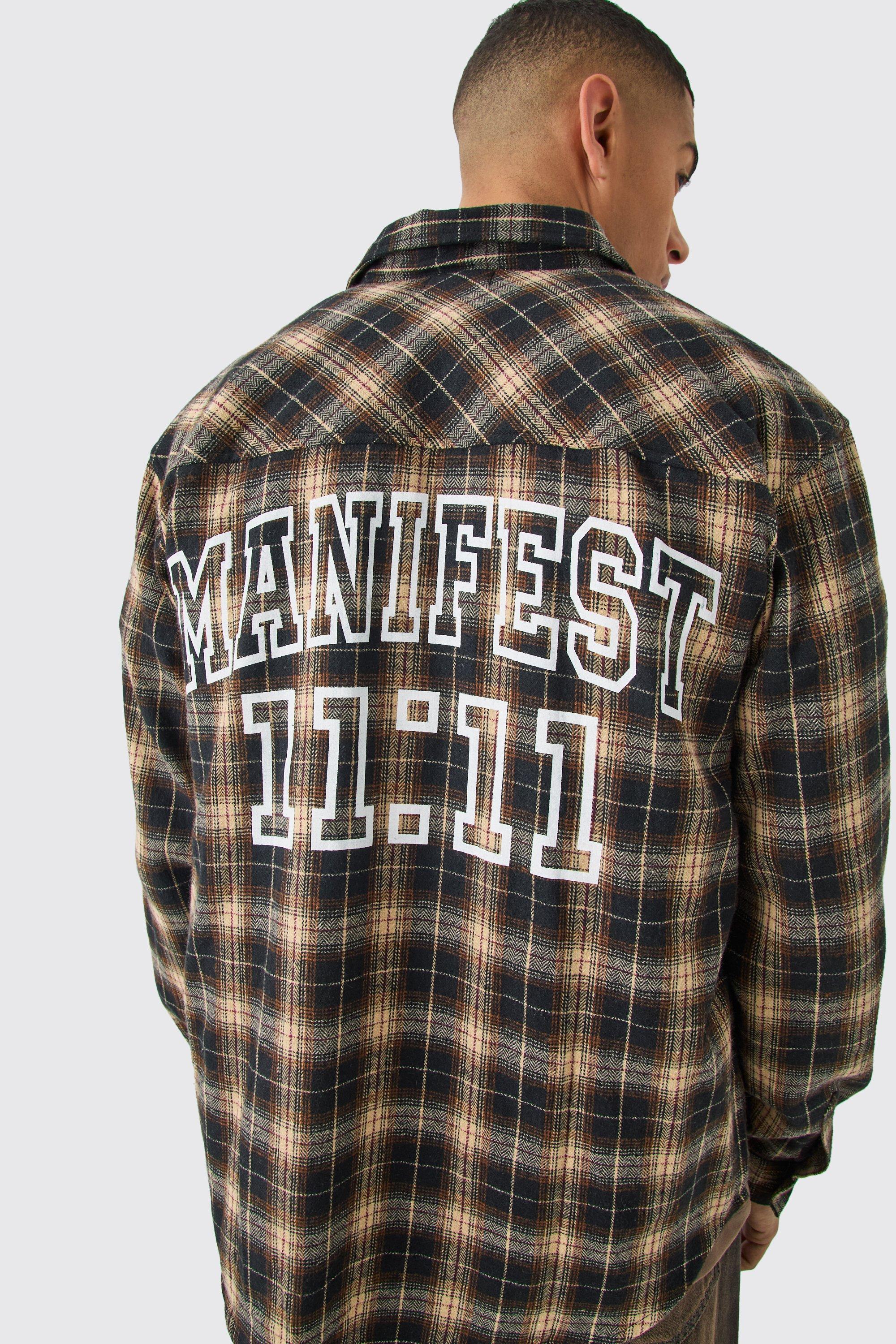 Image of Manifest Back Print Check Shirt, Brown