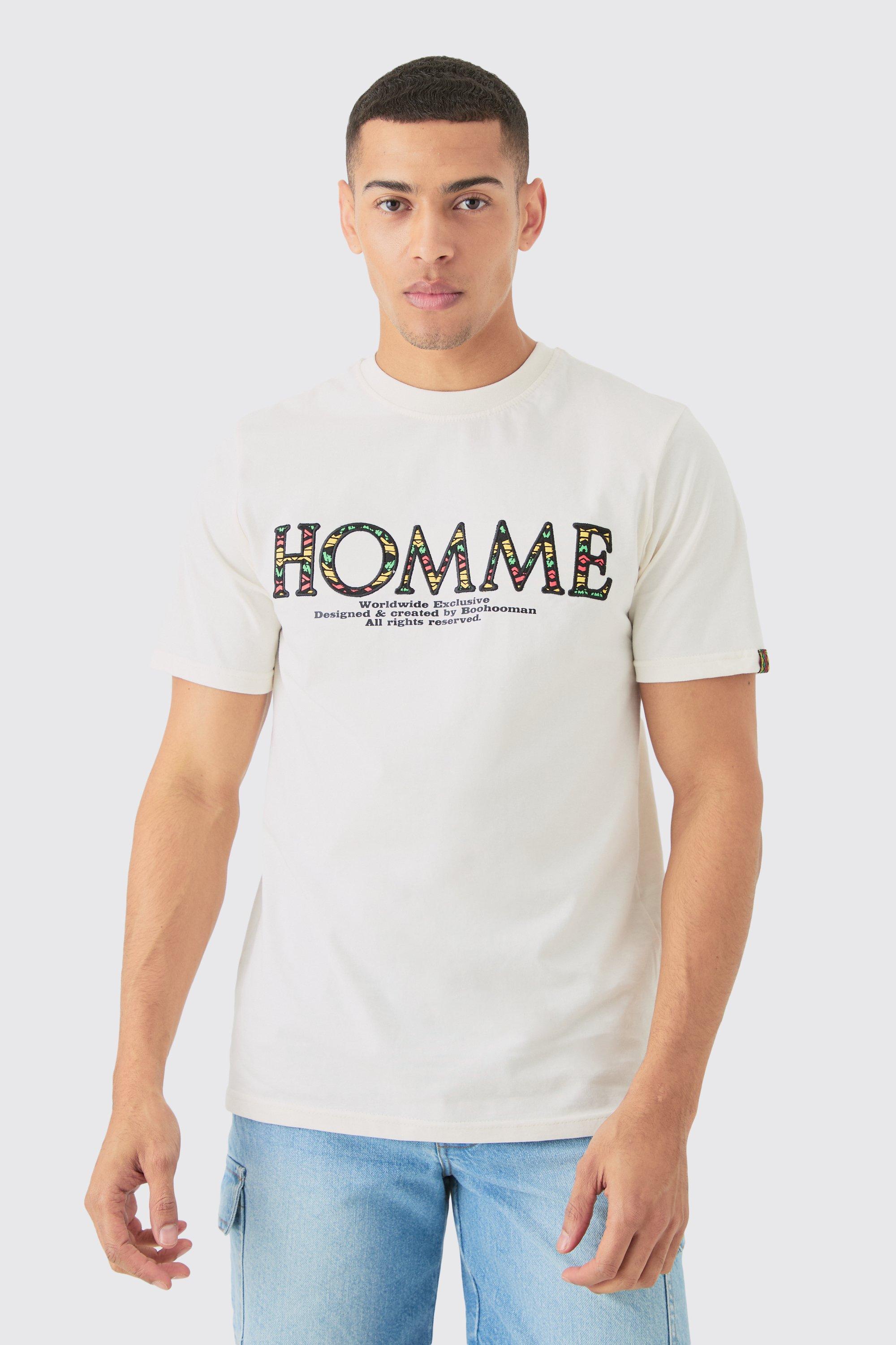 Image of T-shirt con grafica Homme ricamata, Cream