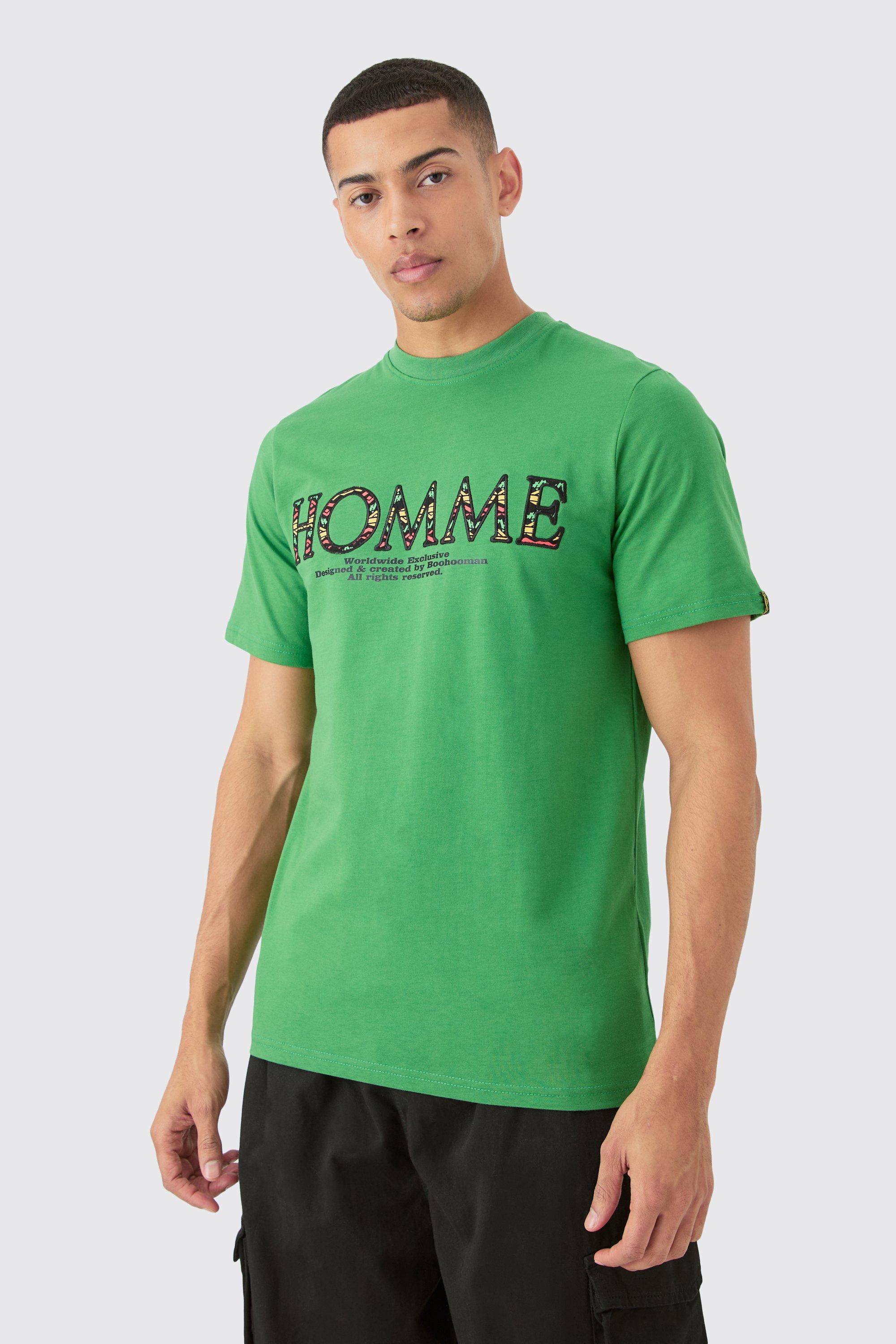 Image of T-shirt con grafica Homme ricamata, Verde