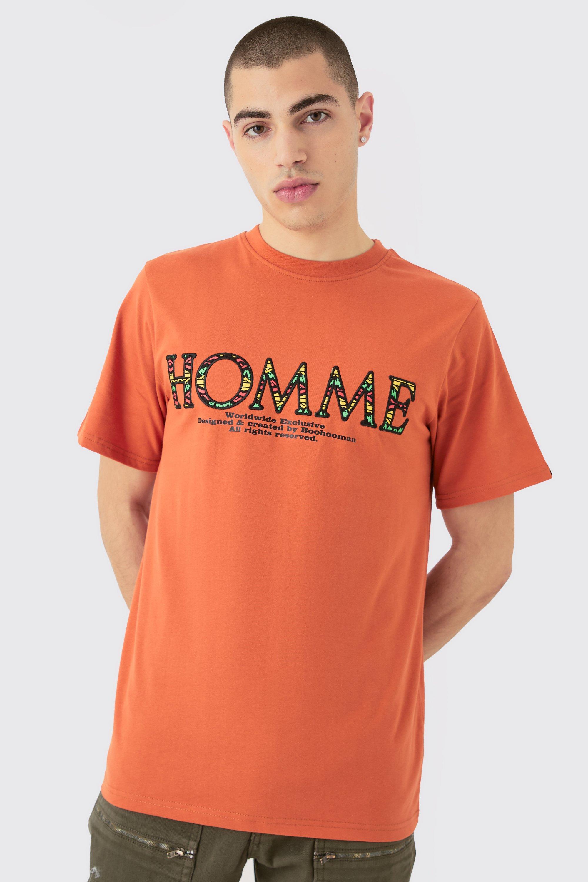 Image of T-shirt con grafica Homme ricamata, Arancio