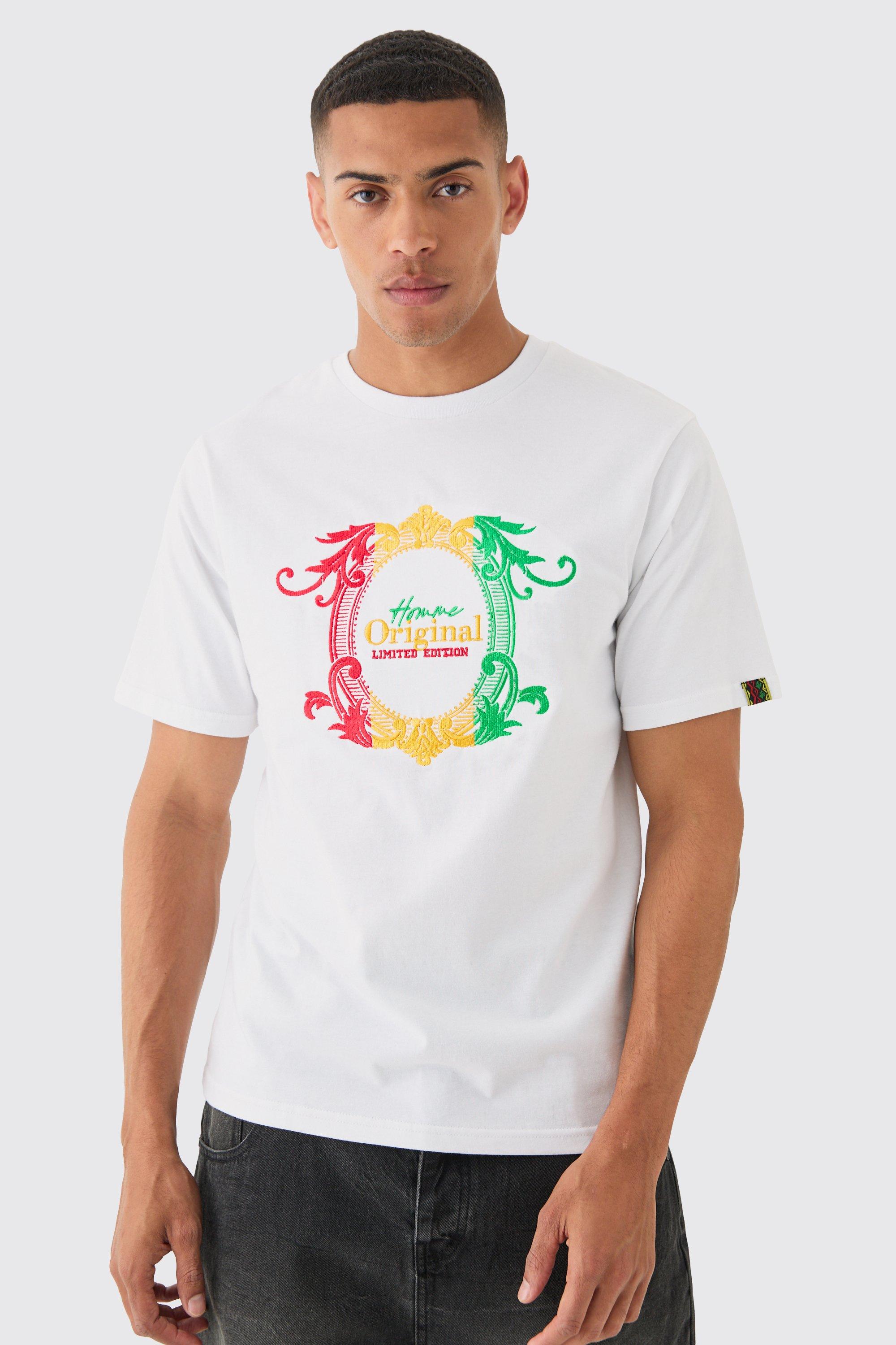 Image of Regular Embroidered Graphic T-shirt, Bianco