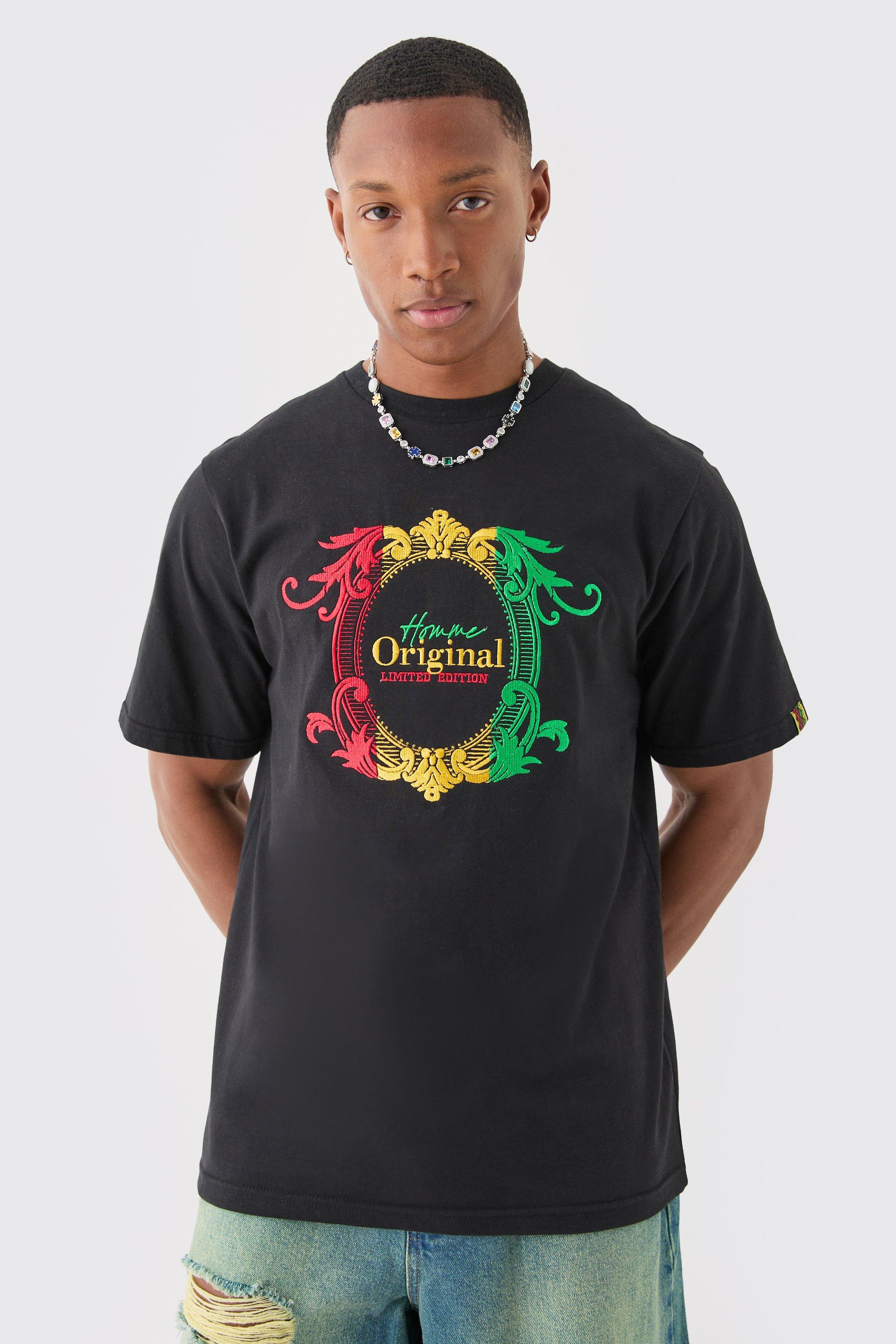 Image of Regular Embroidered Graphic T-shirt, Nero