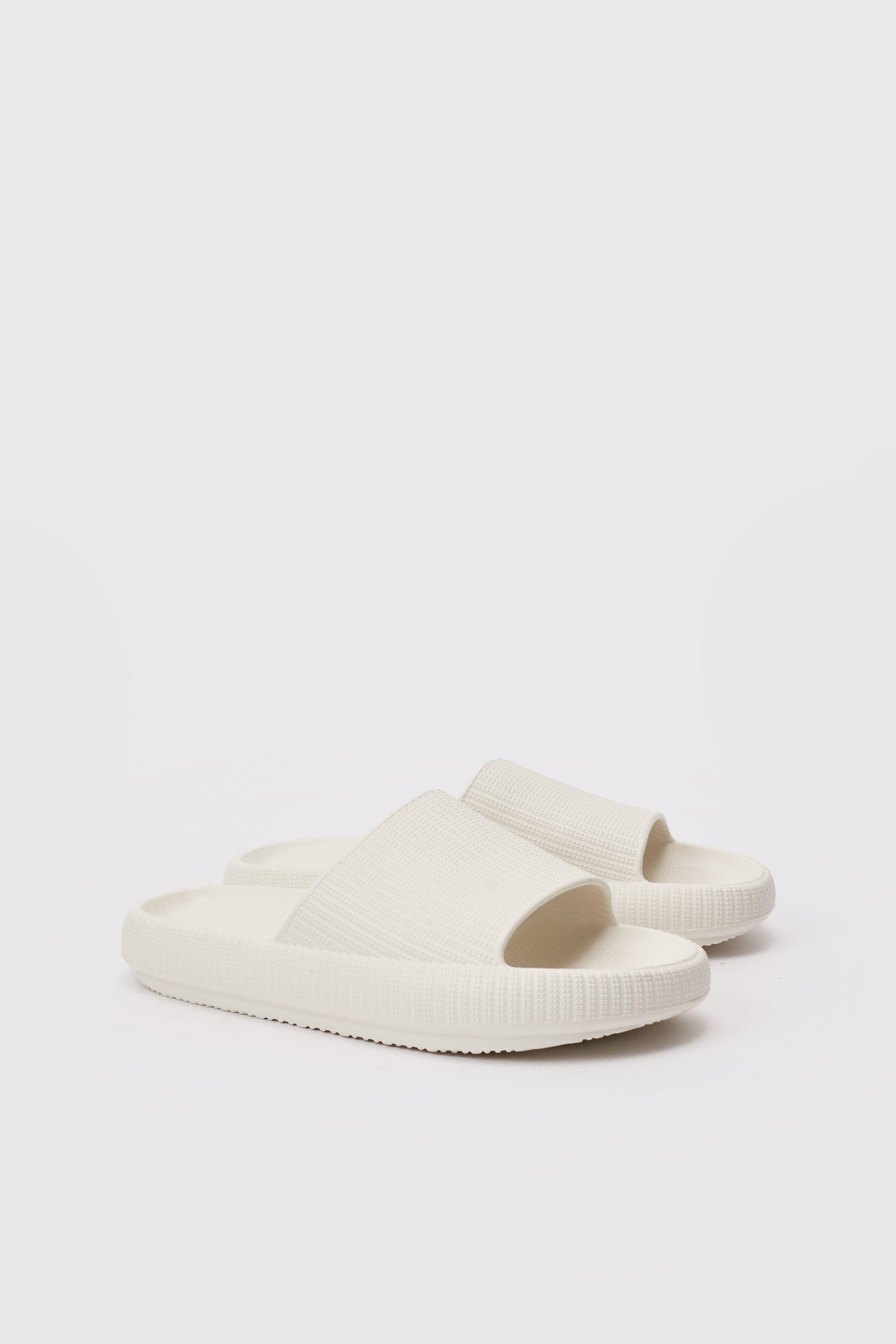 Mens Textured Slider In White, White