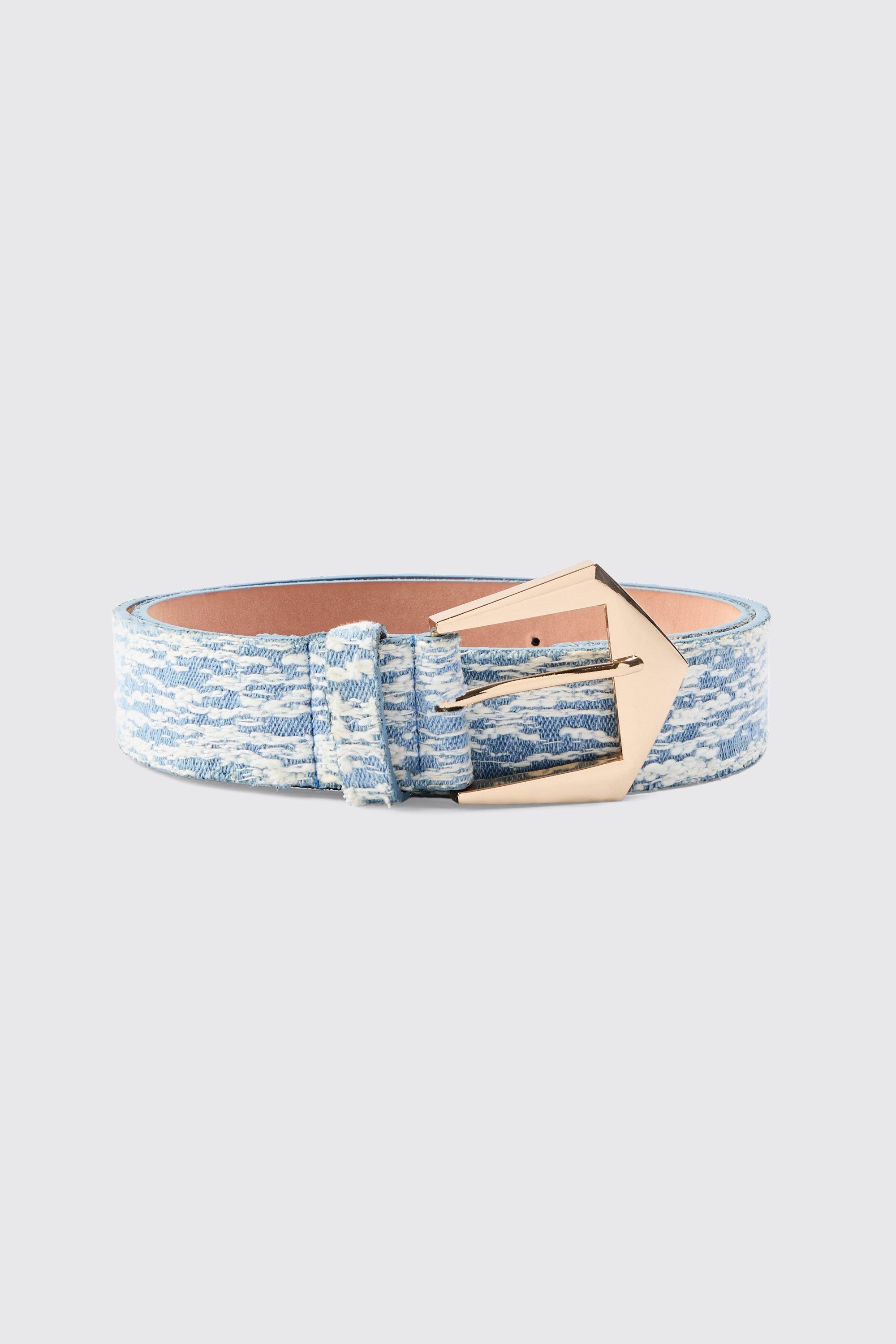 Mens Textured Denim Belt In Blue, Blue