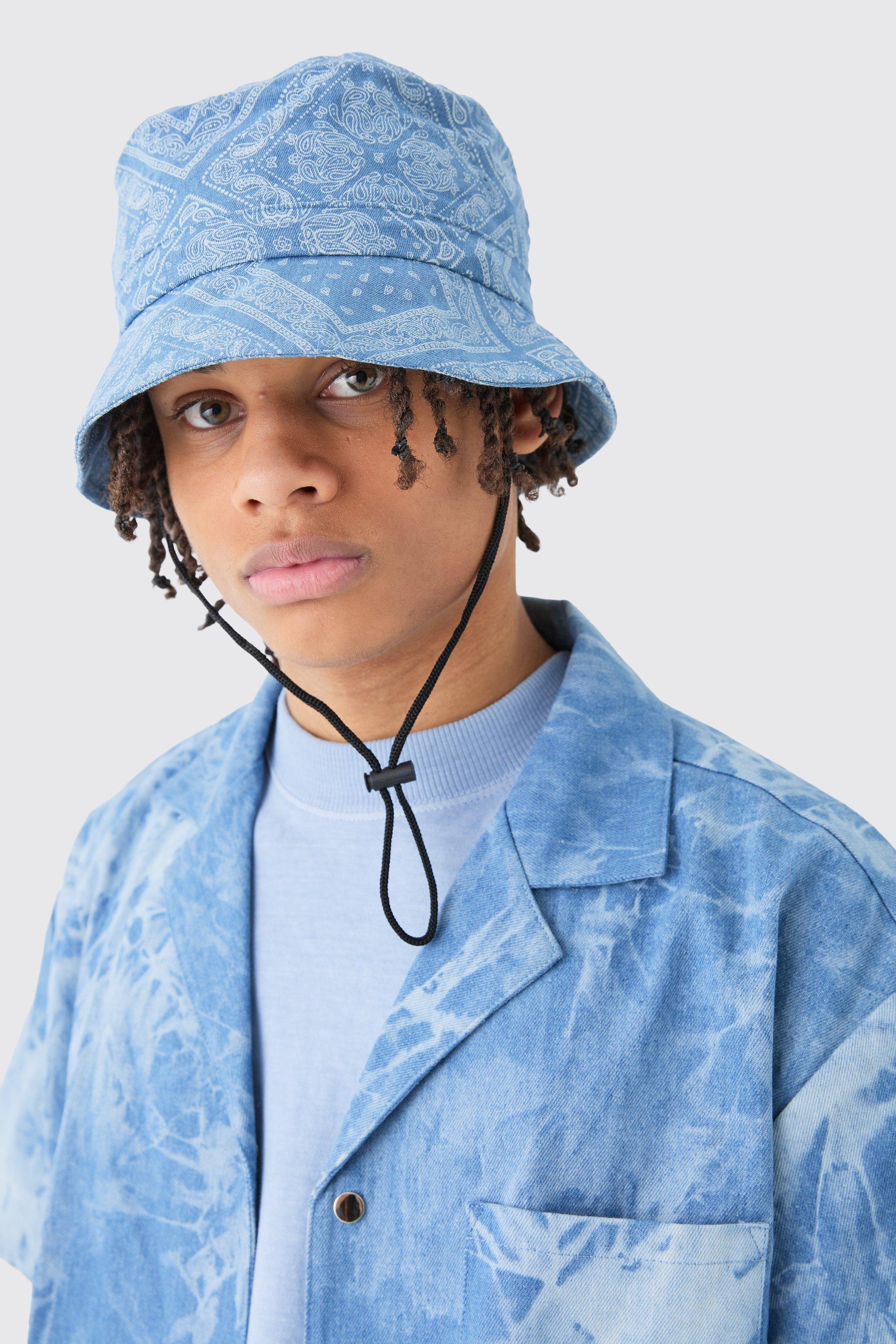 Mens Bandana Denim Boonie Hat In Blue, Blue