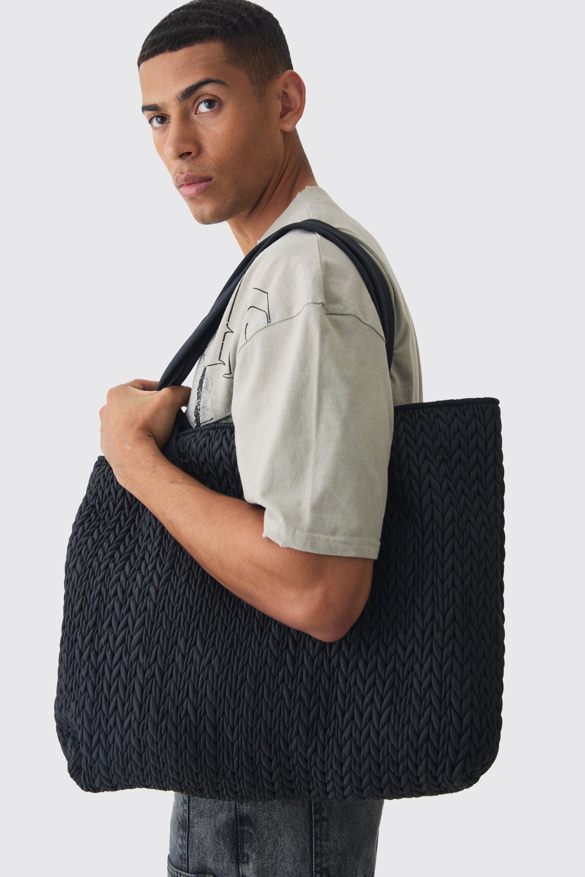 Mens Quilted Tote Bag In Black, Black