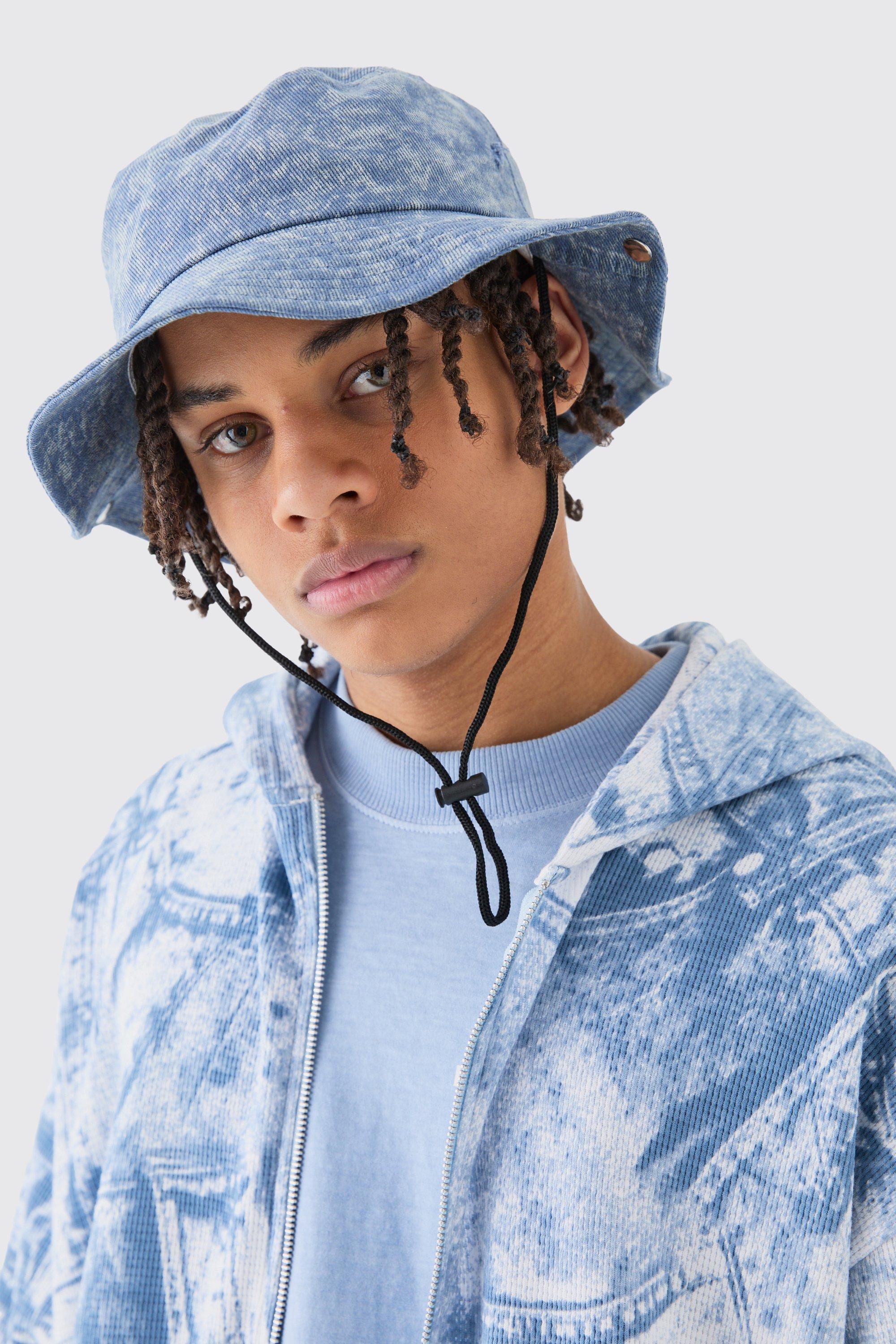 Mens Denim Bucket Hat In Blue, Blue