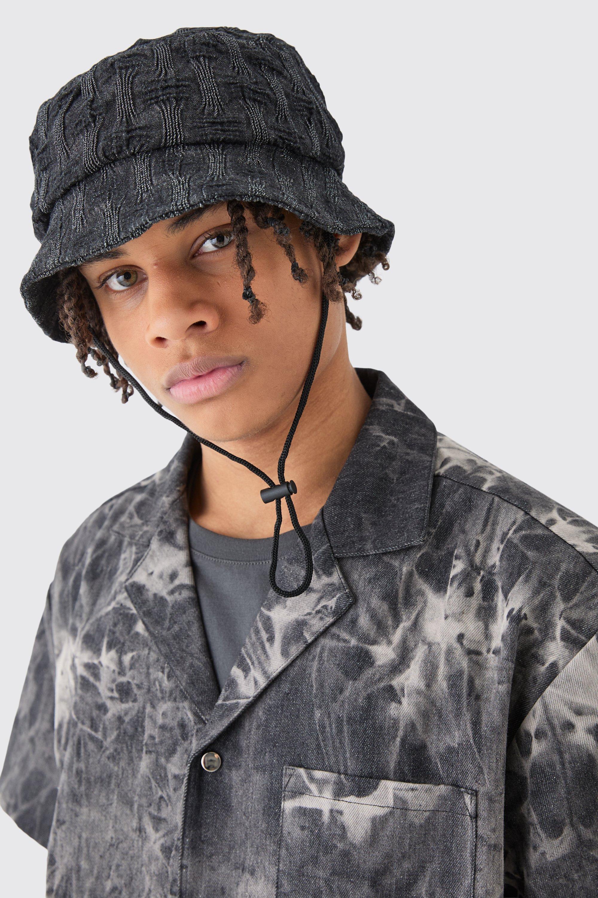 Mens Pintuck Bucket Hat In Black, Black