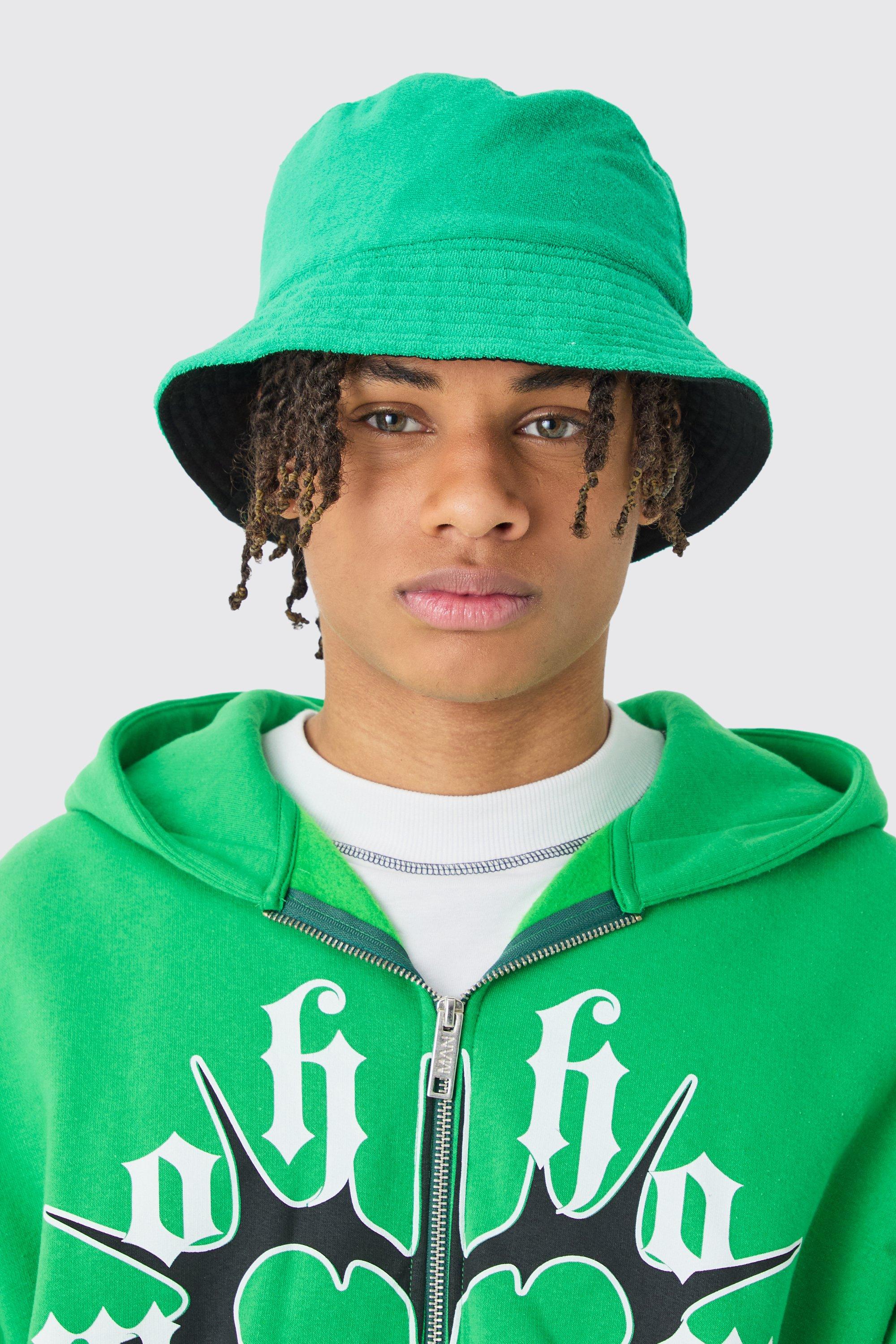 Mens Towelling Bucket Hat In Green, Green