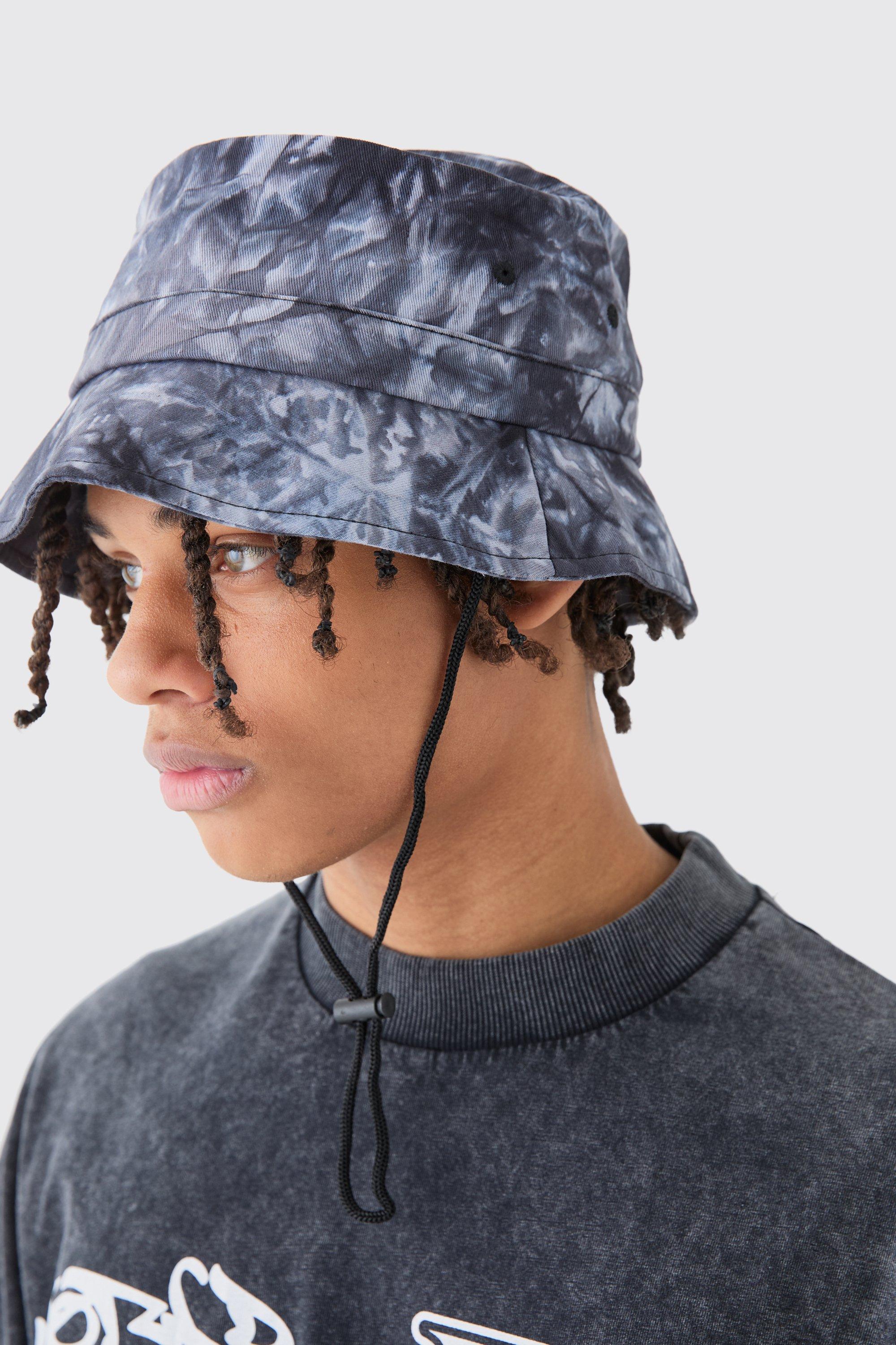 Mens Twill Printed Boonie Hat In Black, Black