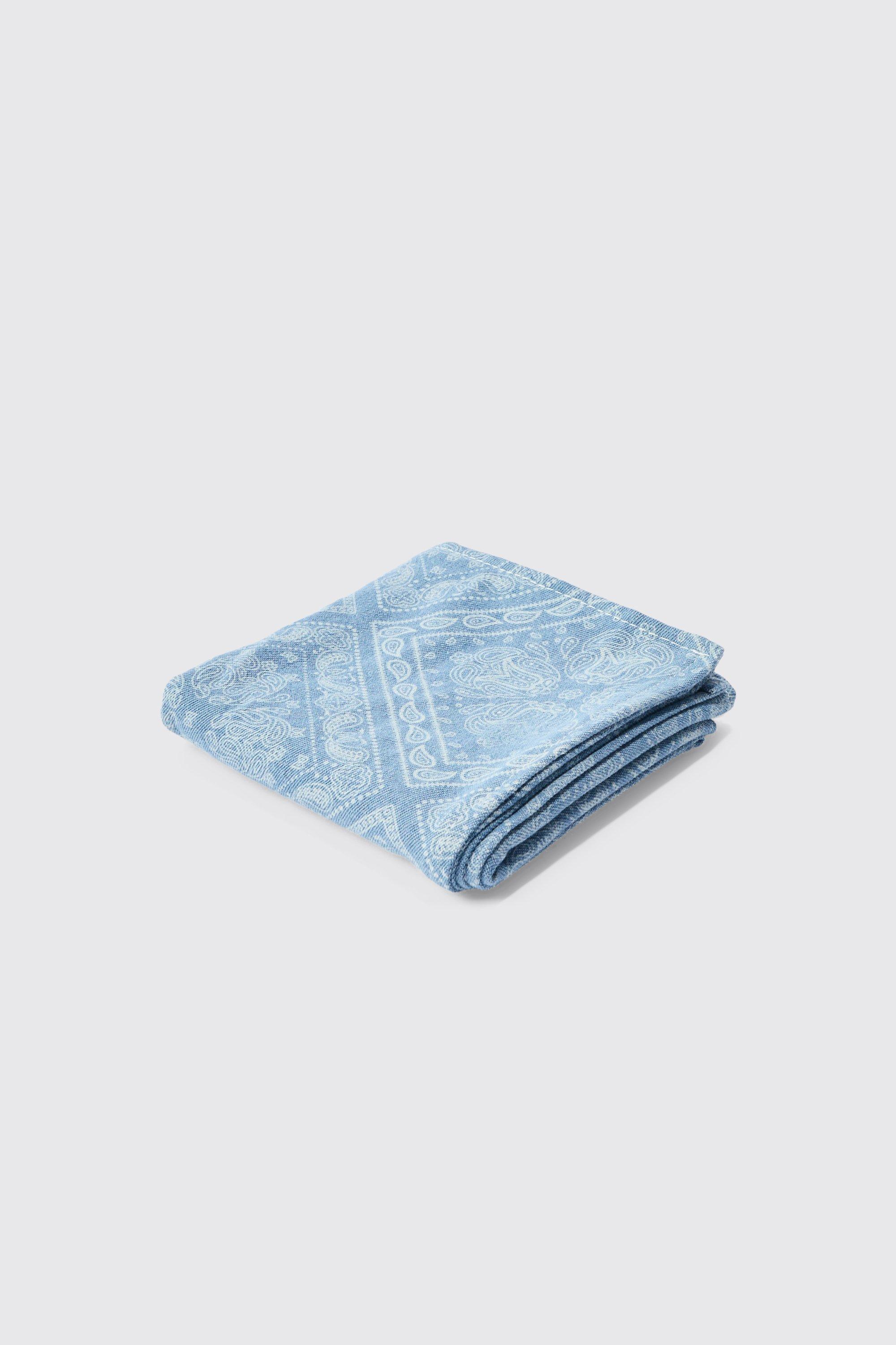 Mens Denim Paisley Printed Bandana In Blue, Blue
