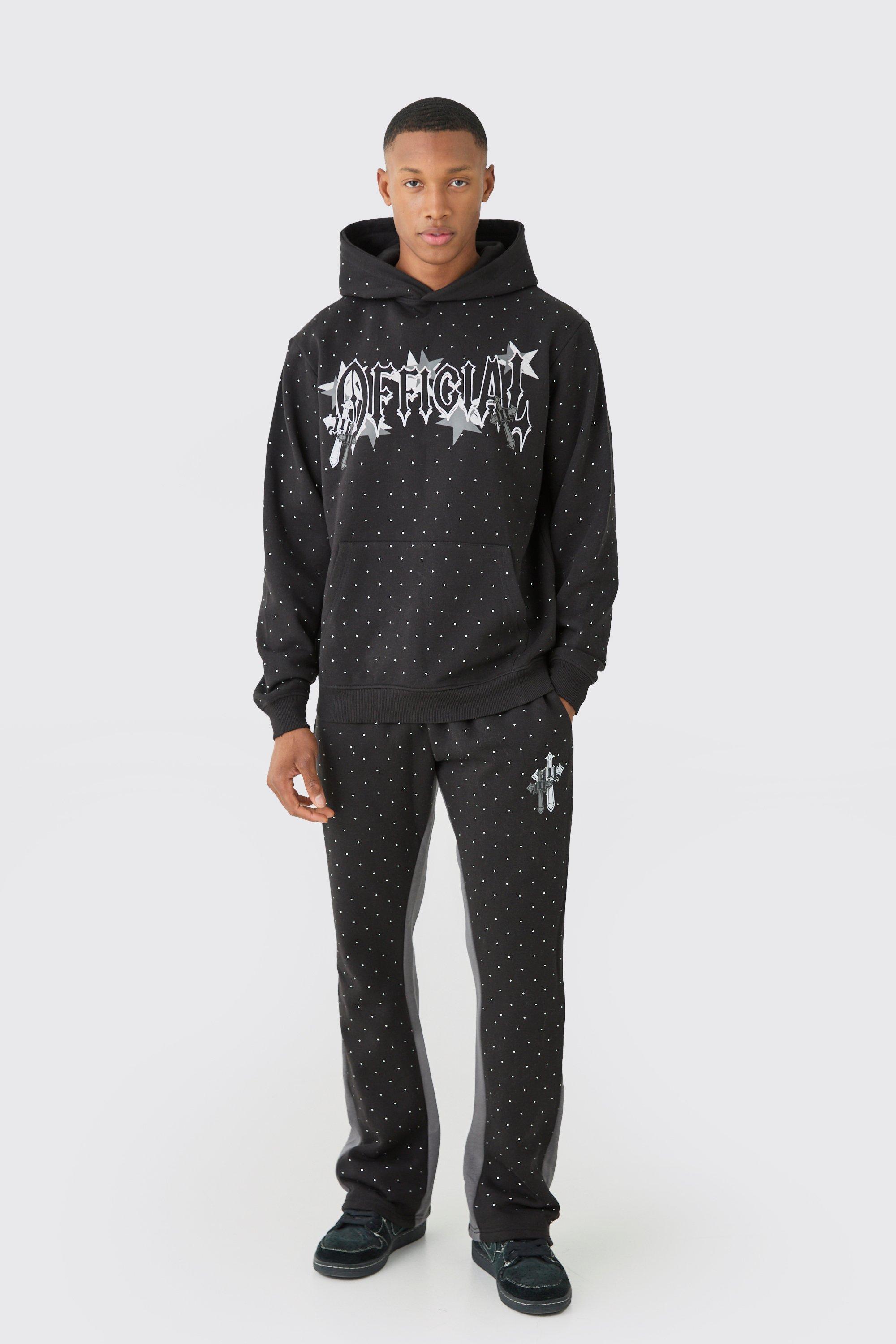Image of Regular Fit All Over Rhinestone Ofiicial Tracksuit, Nero