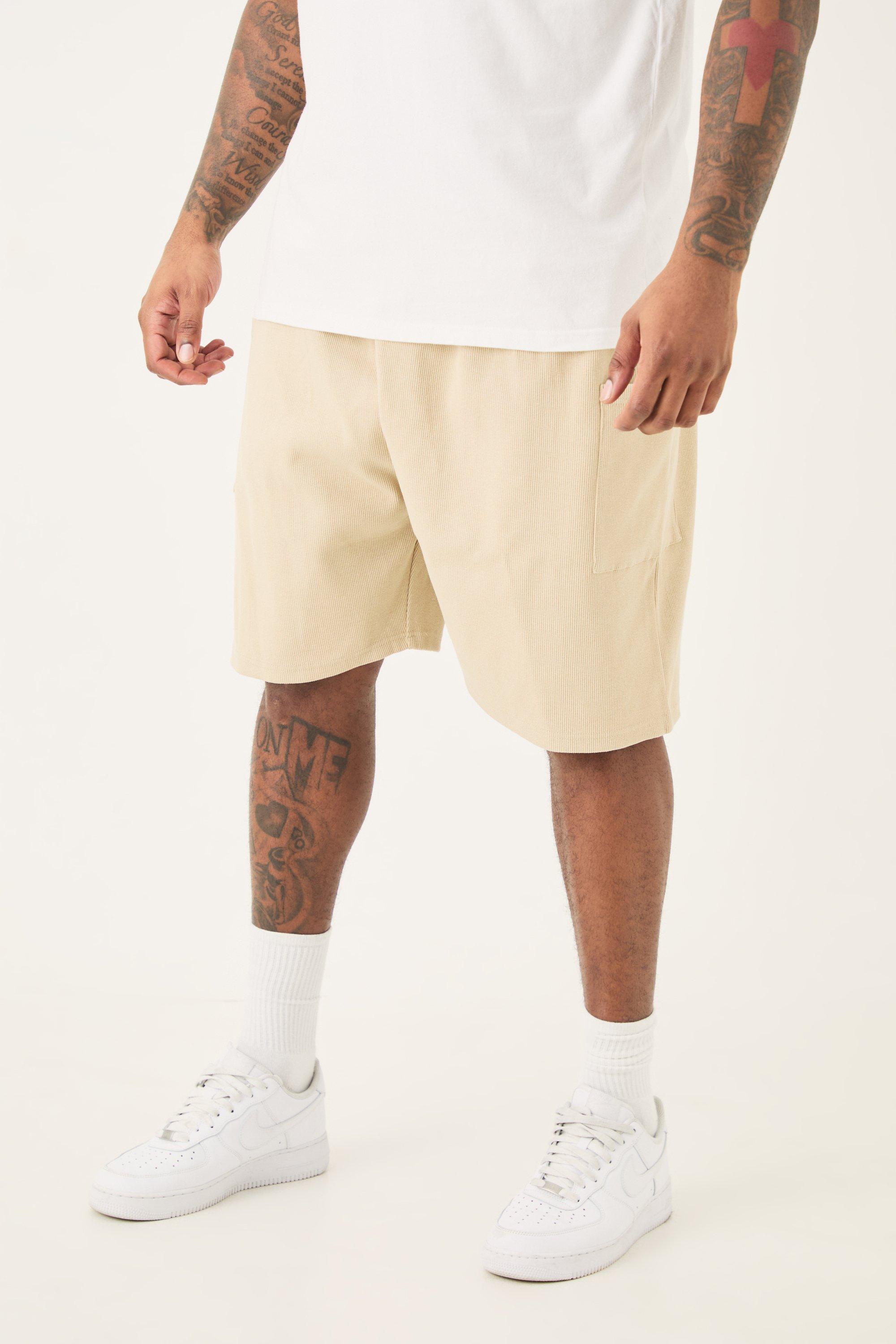 Image of Plus Relaxed Heavyweight Ribbed Cargo Short, Beige