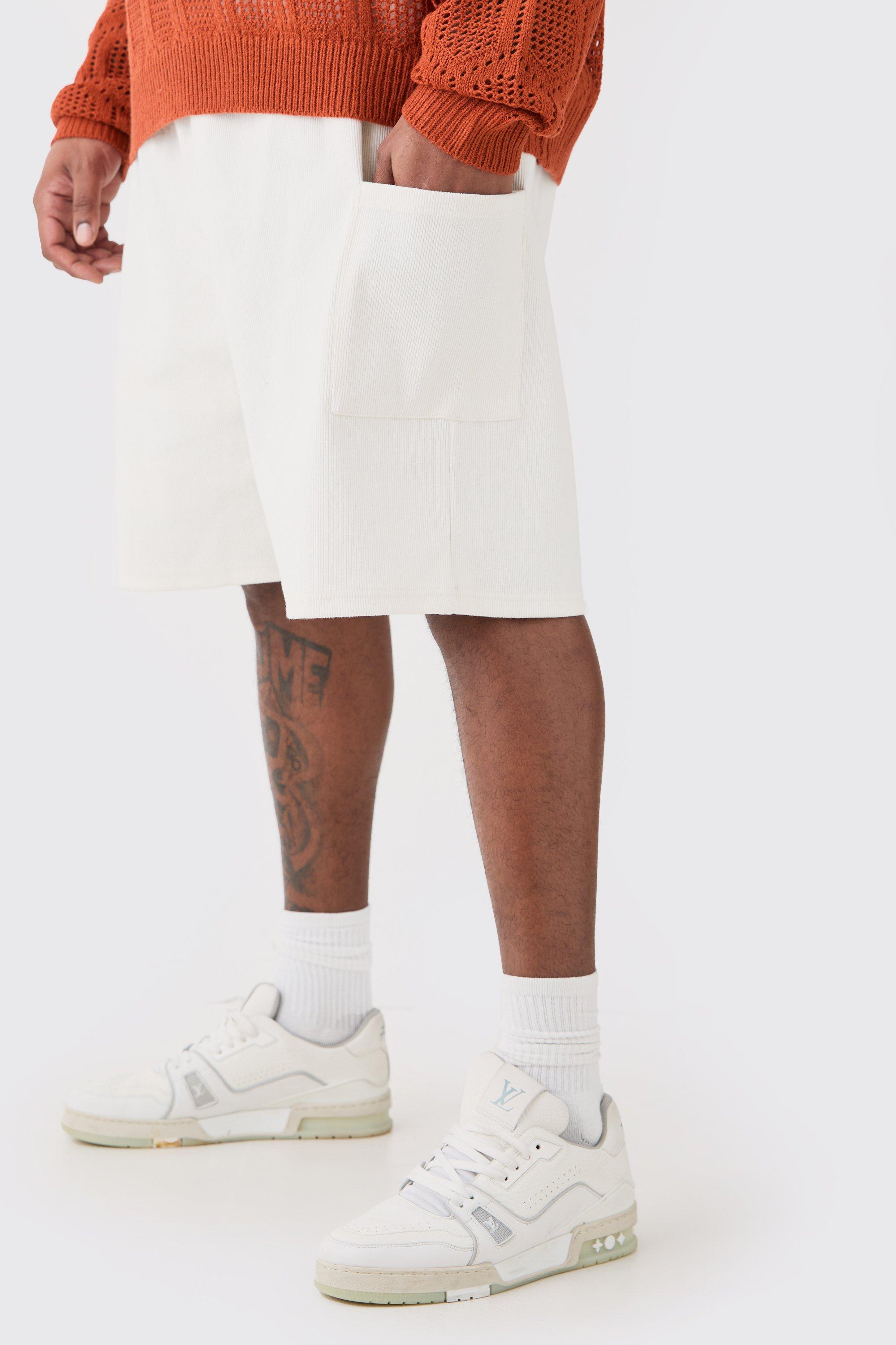 Image of Plus Relaxed Heavyweight Ribbed Cargo Short, Cream