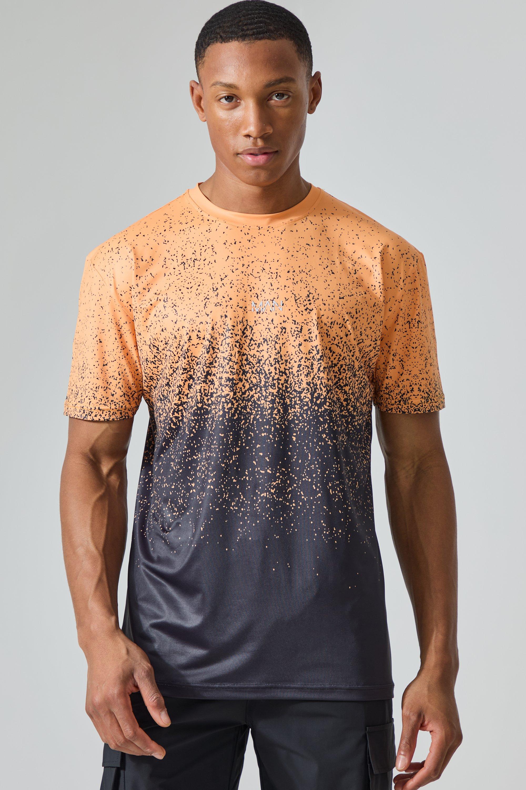 Image of Man Active Gym Orange Ombre Set In Sleeve T-shirt, Arancio