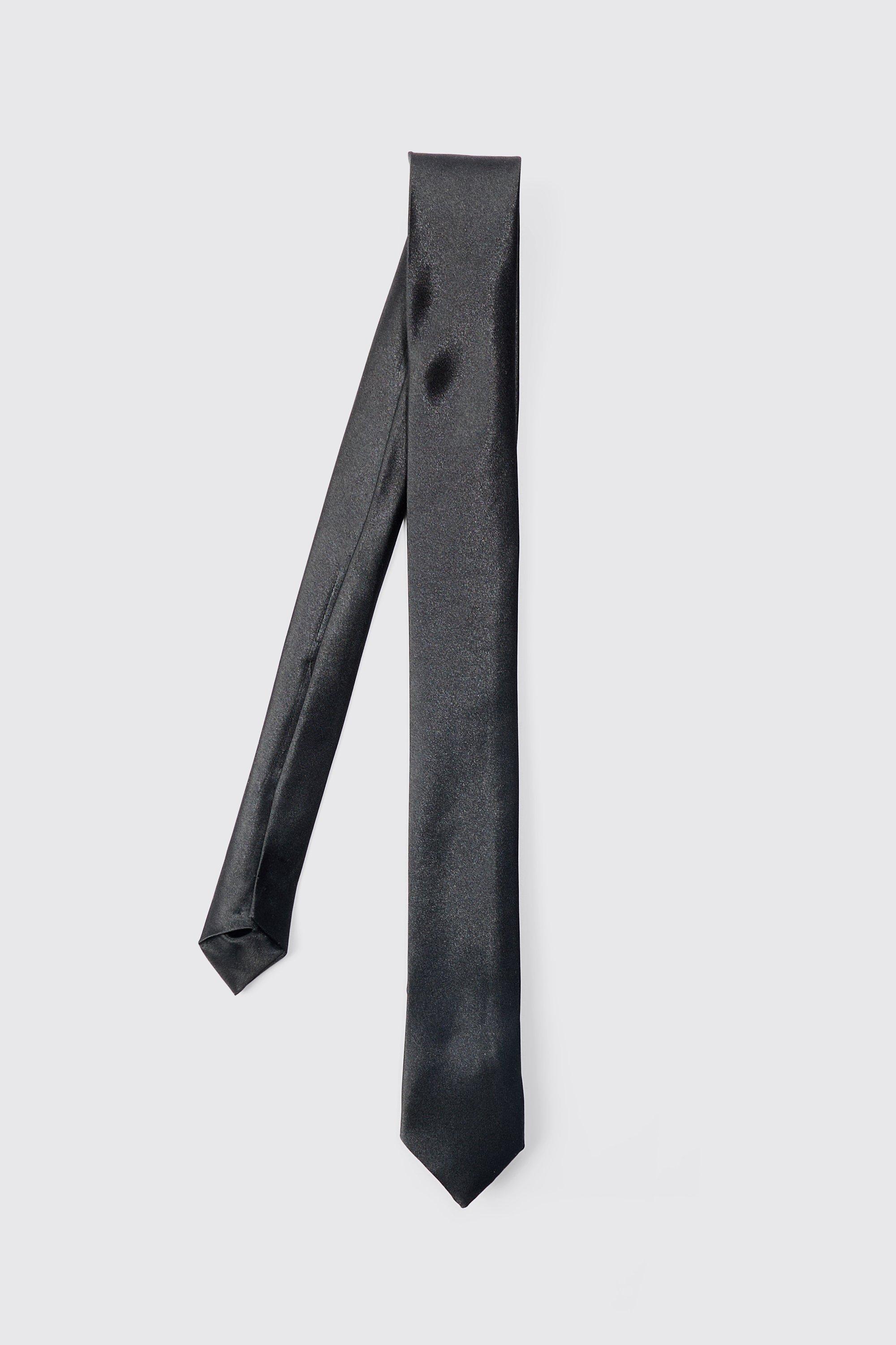 Mens Basic Satin Tie In Black, Black