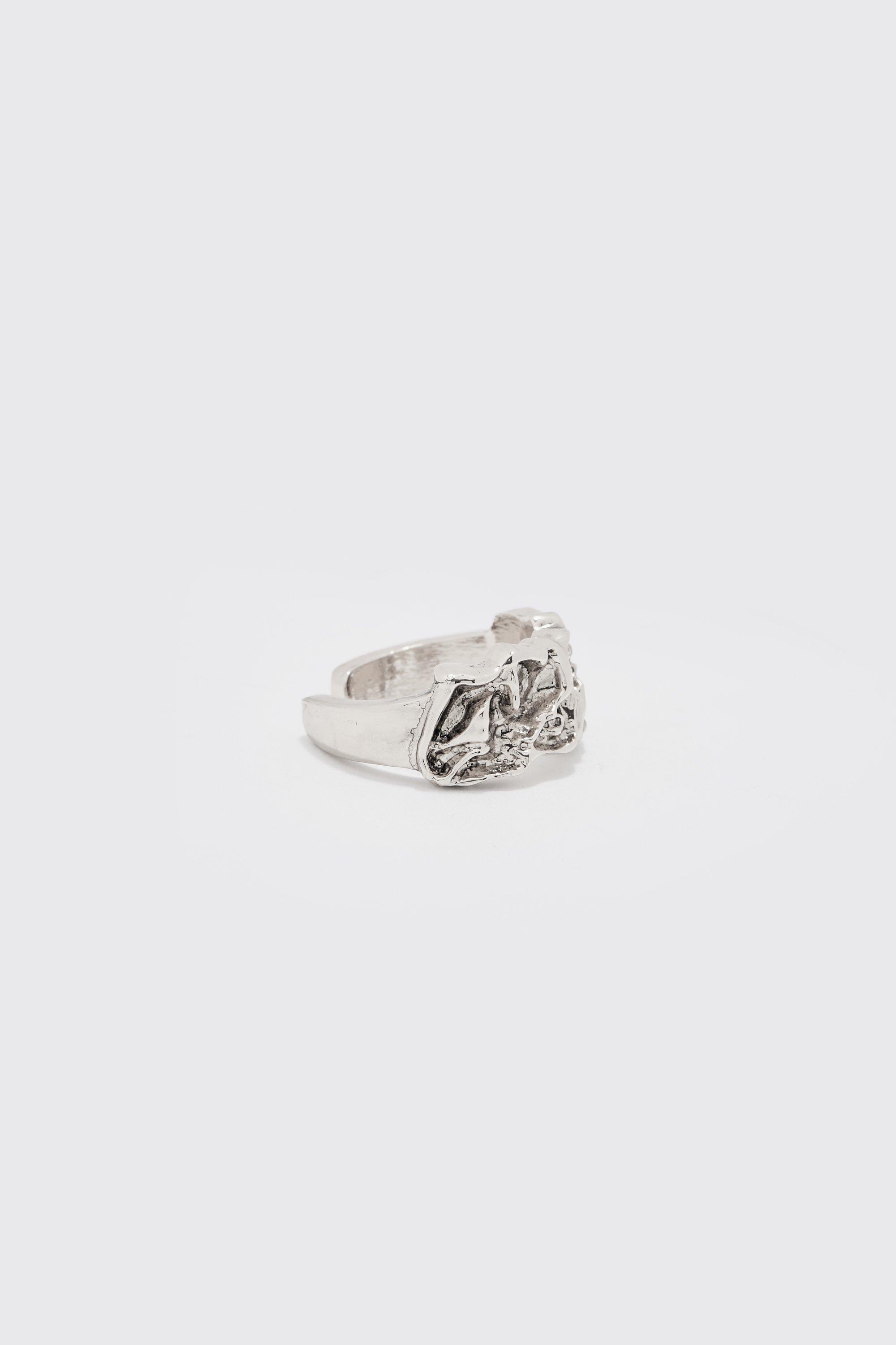Image of Metal Melted Statement Ring In Silver, Grigio