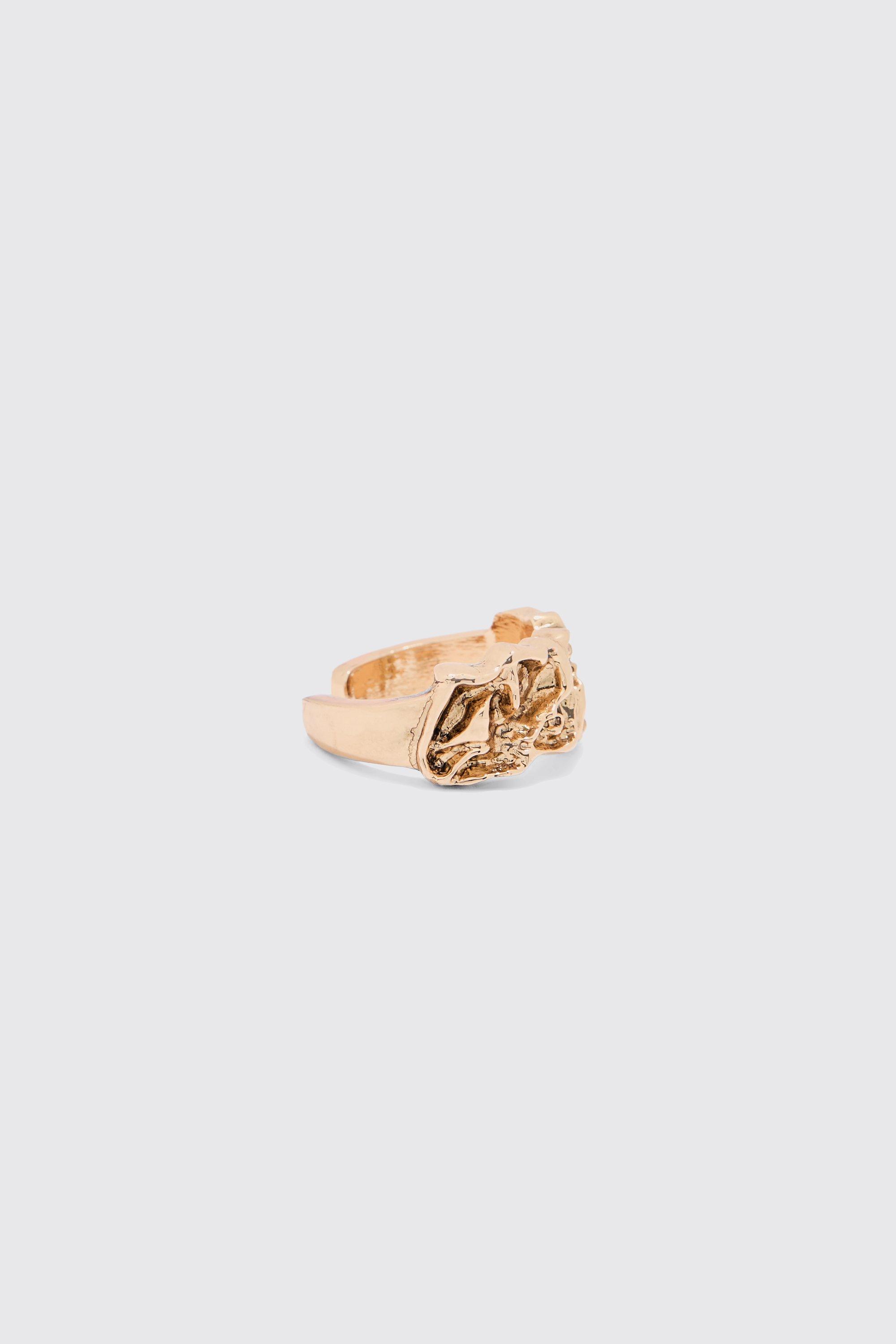 Mens Metallics Metal Melted Statement Ring In Gold, Metallics