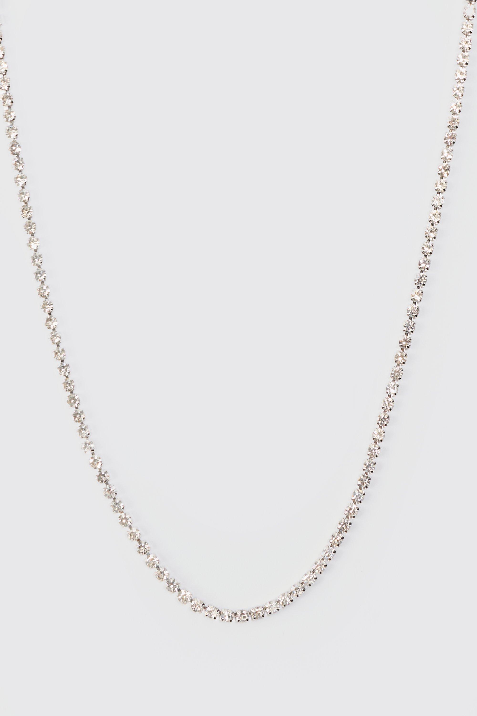 Mens Grey Iced Chain Necklace In Silver, Grey