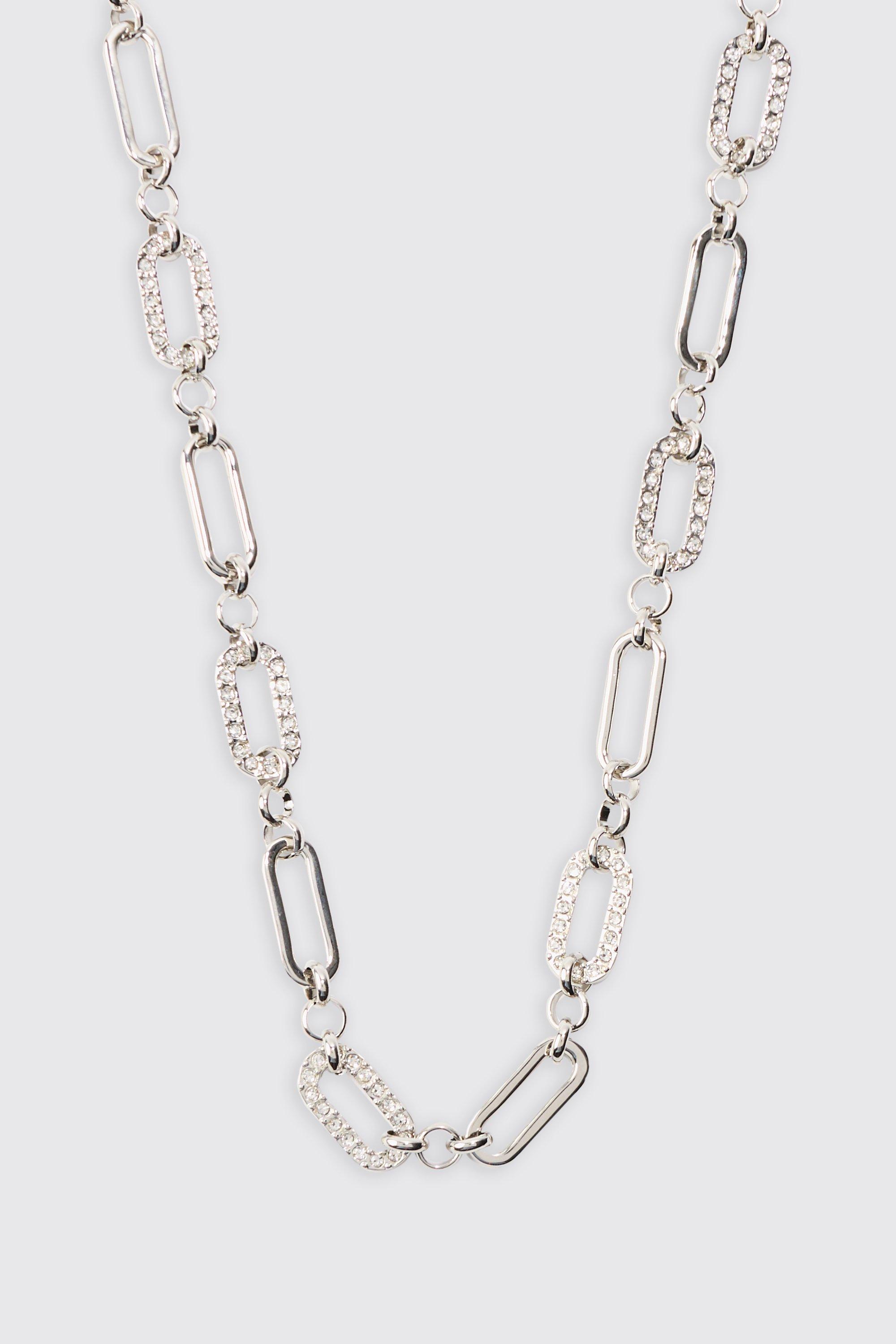 Mens Grey Chain Link Necklace In Silver, Grey