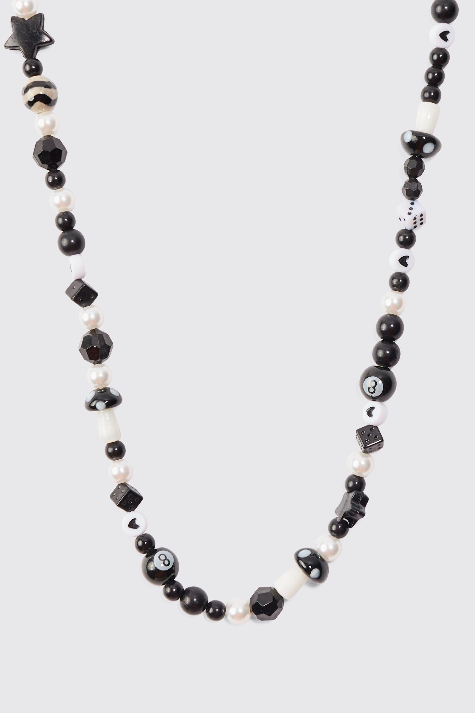 Mens Mixed Beaded Necklace In Black, Black