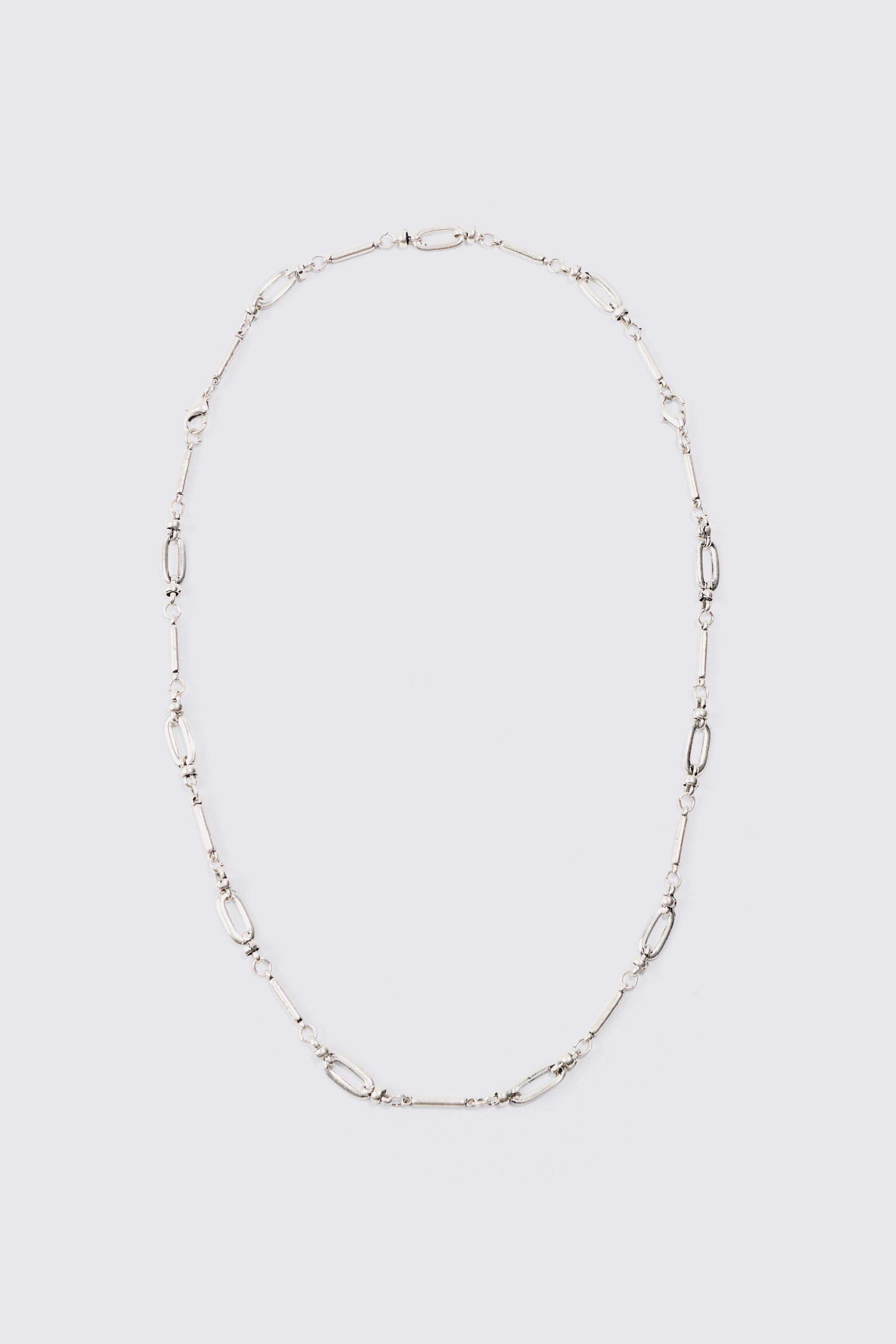 Mens Grey Chain Link Detail Necklace, Grey