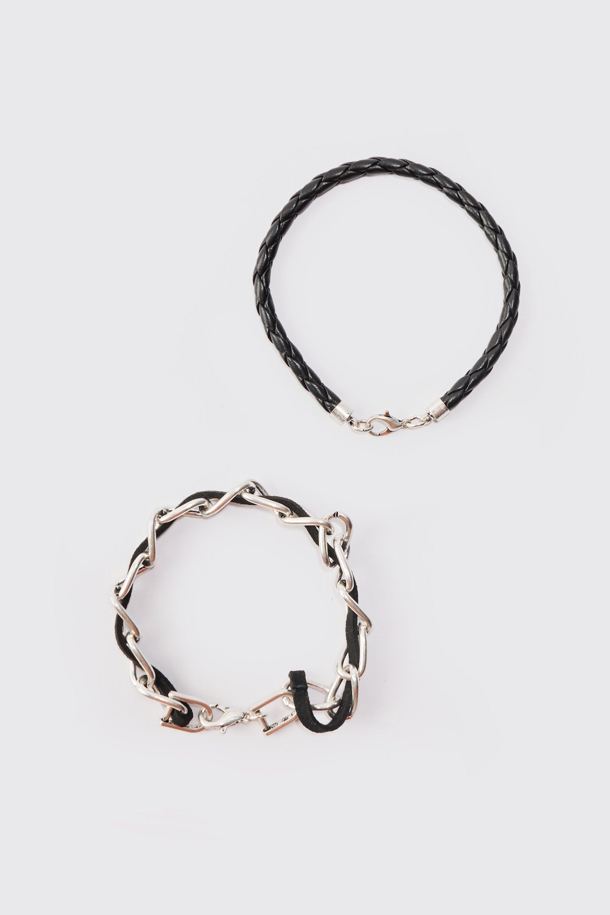 Image of 2 Pack Rope And Chain Bracelets, Nero