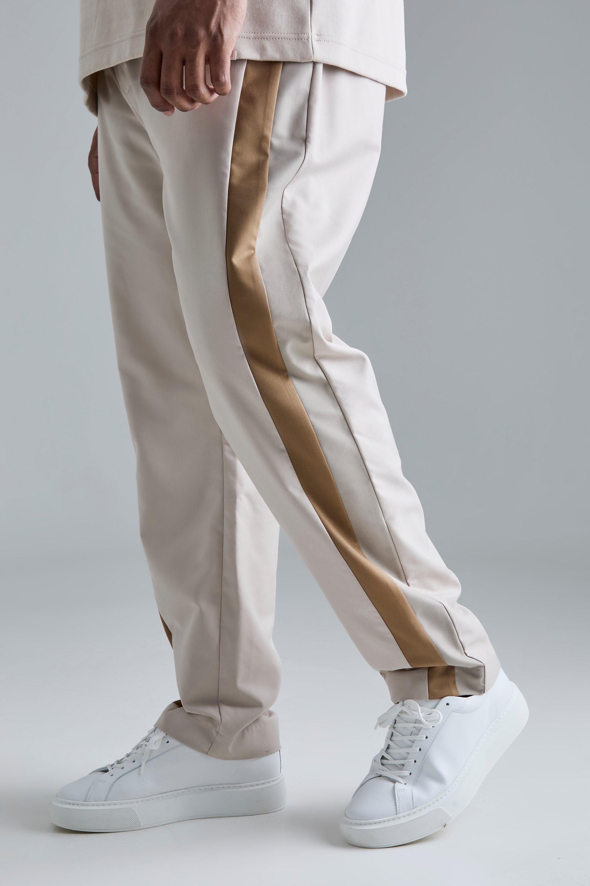 Image of Plus Skinny Fit Colour Block Panel Suit Trouser, Beige