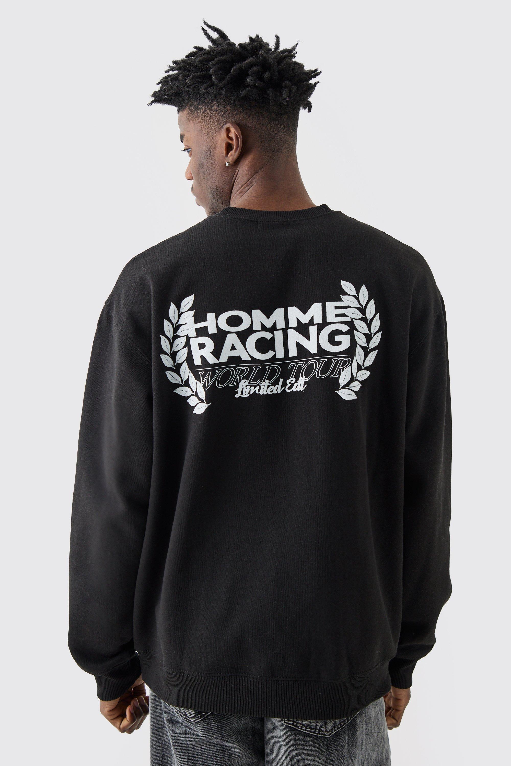 Mens Black Oversized Homme Racing Sweatshirt, Black