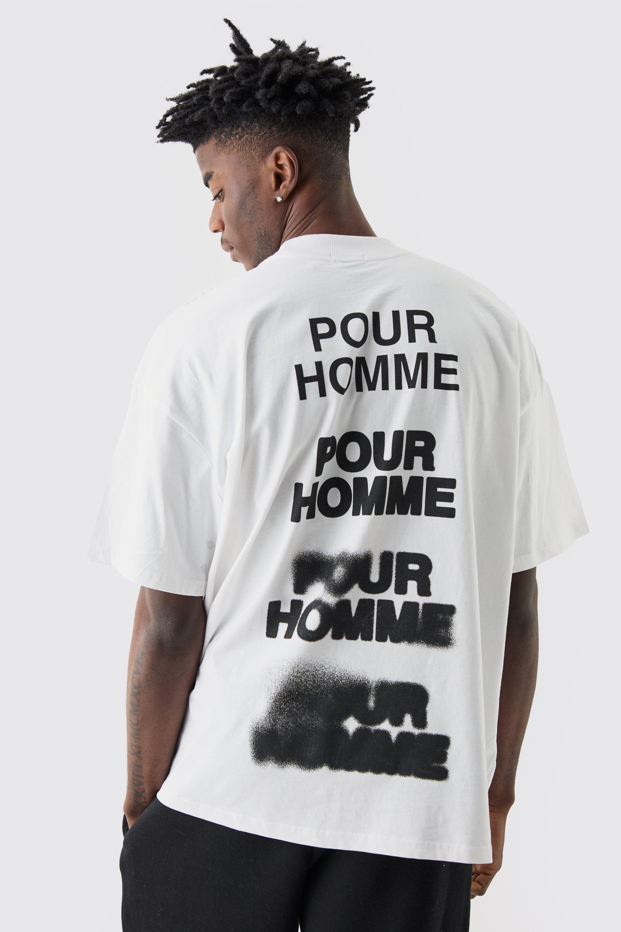 Mens White Oversized Homme Spray Blur T-shirt, White