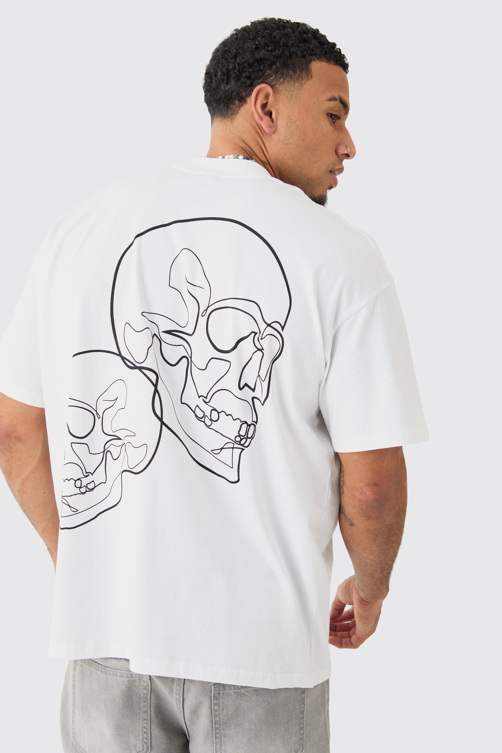 Mens White Oversized Skull Stencil Heavyweight T-shirt, White