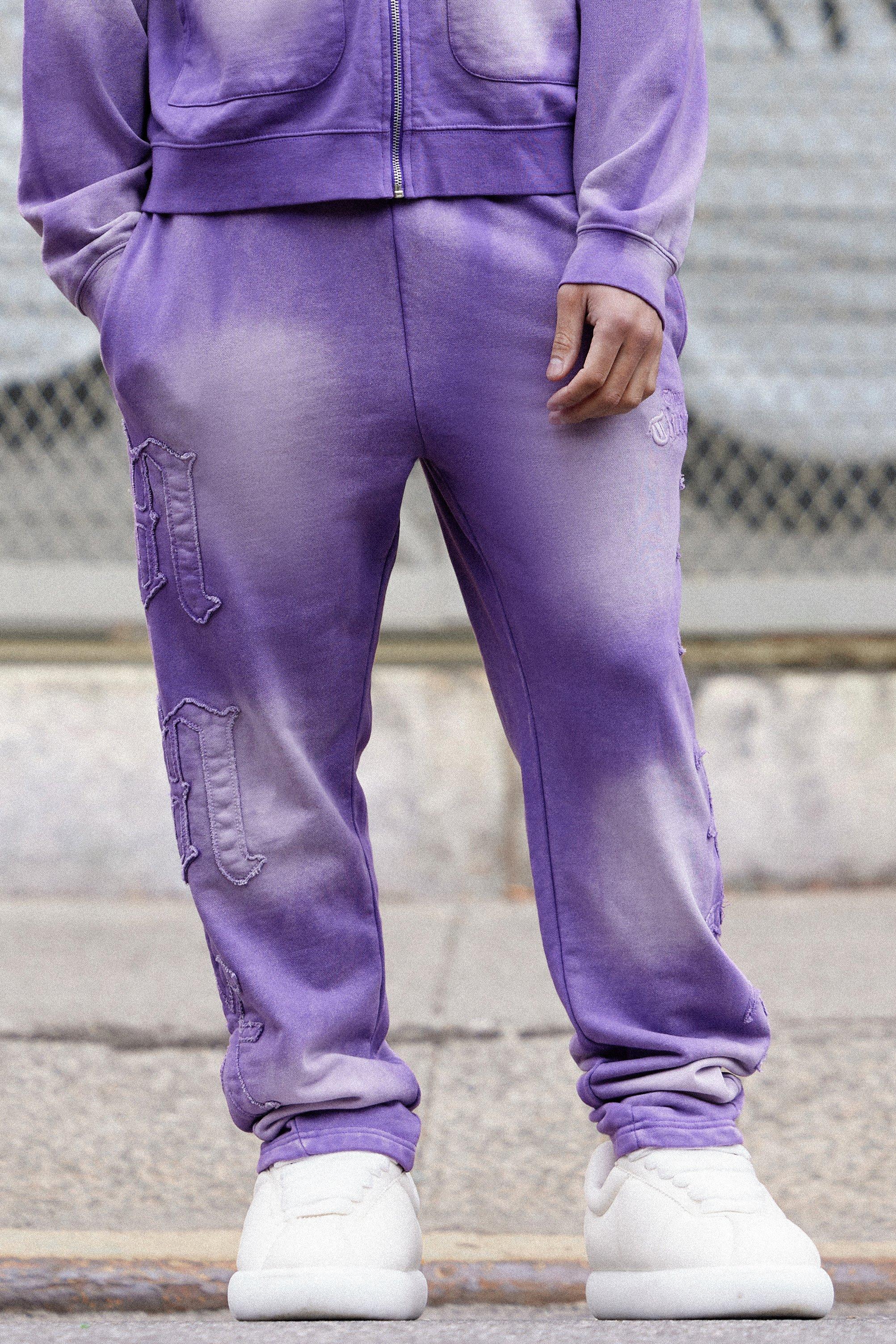 Mens Purple Oversized Sun Bleached 13 Gusset Jogger, Purple