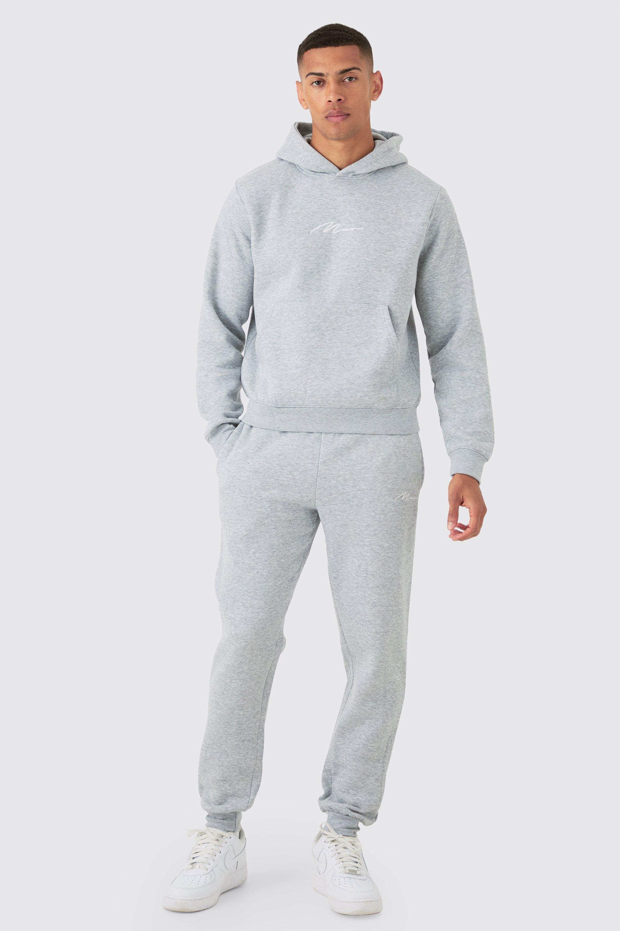 Tuta sportiva squadrata con firma Man e cappuccio, Grigio