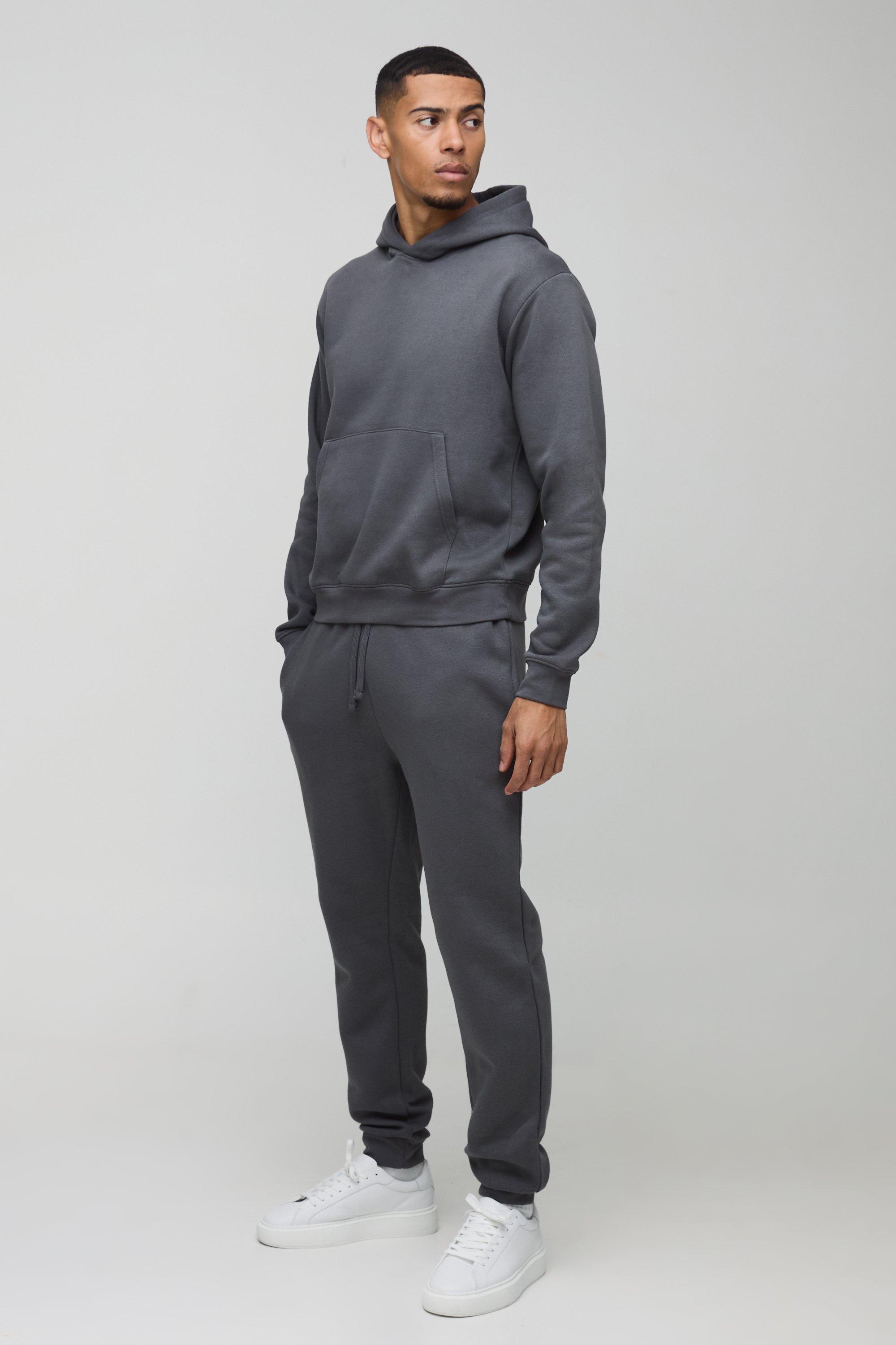Mens Grey Boxy Hooded Tracksuit, Grey