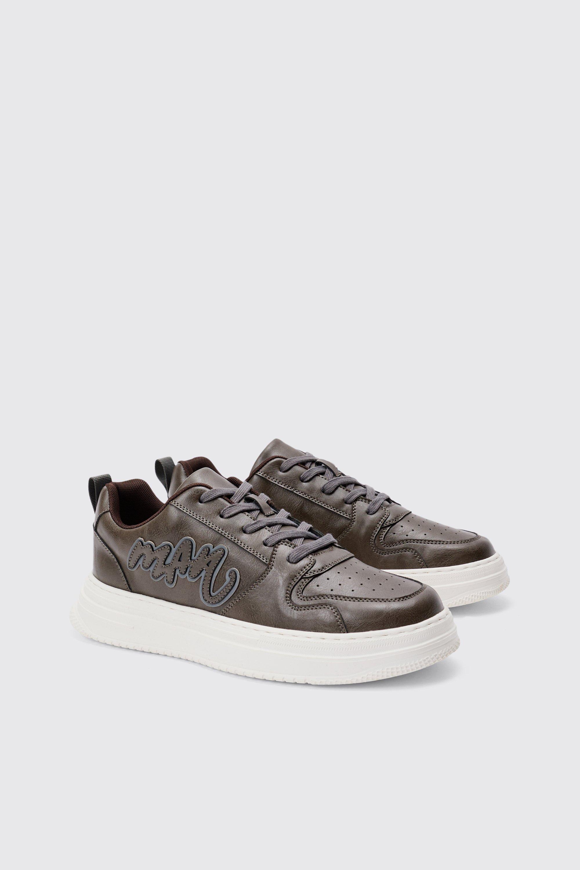 Mens Brown Man PU Chunky Sole Trainer In Chocolate, Brown