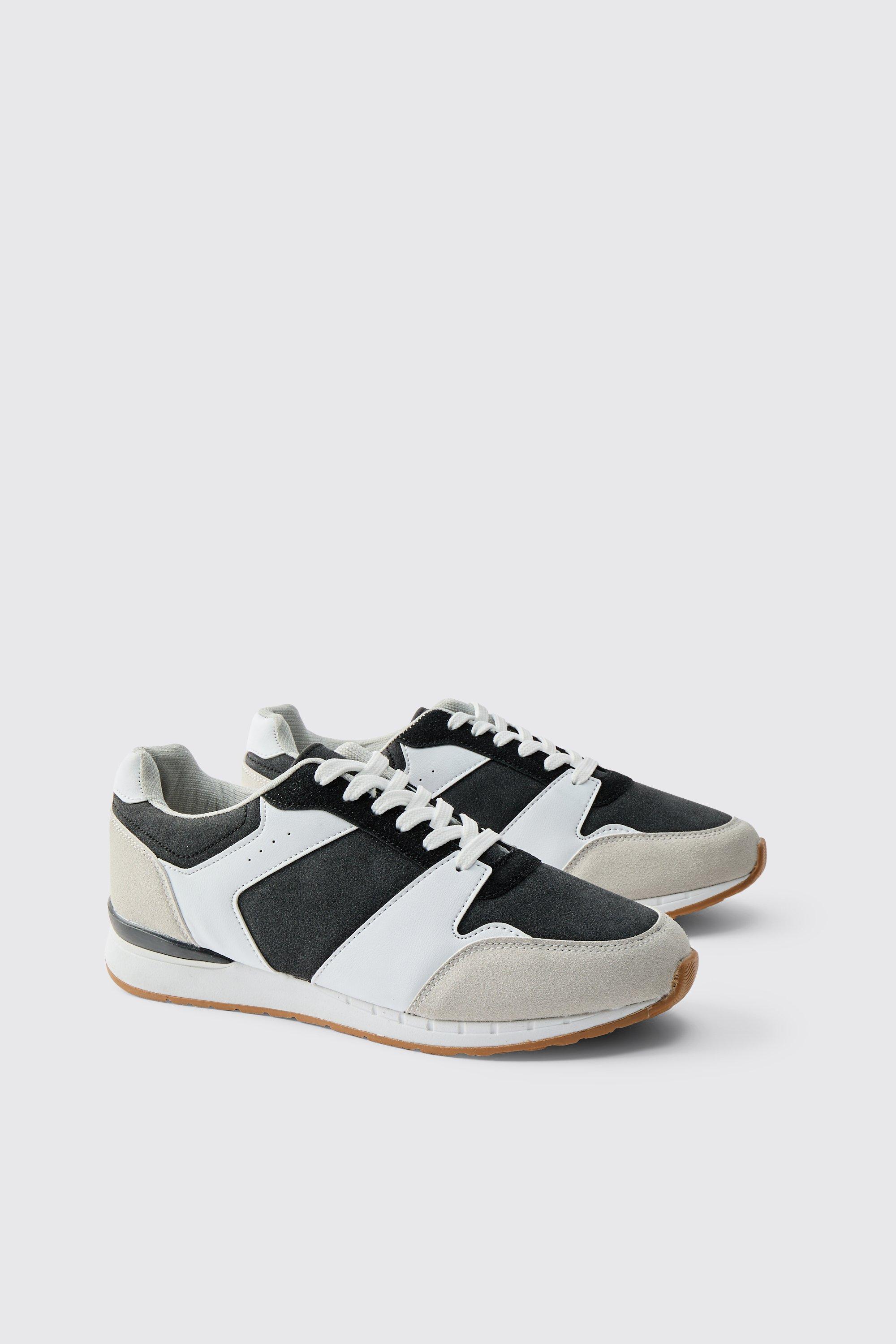 Scarpe da ginnastica nere con suola spessa a contrasto, Grigio