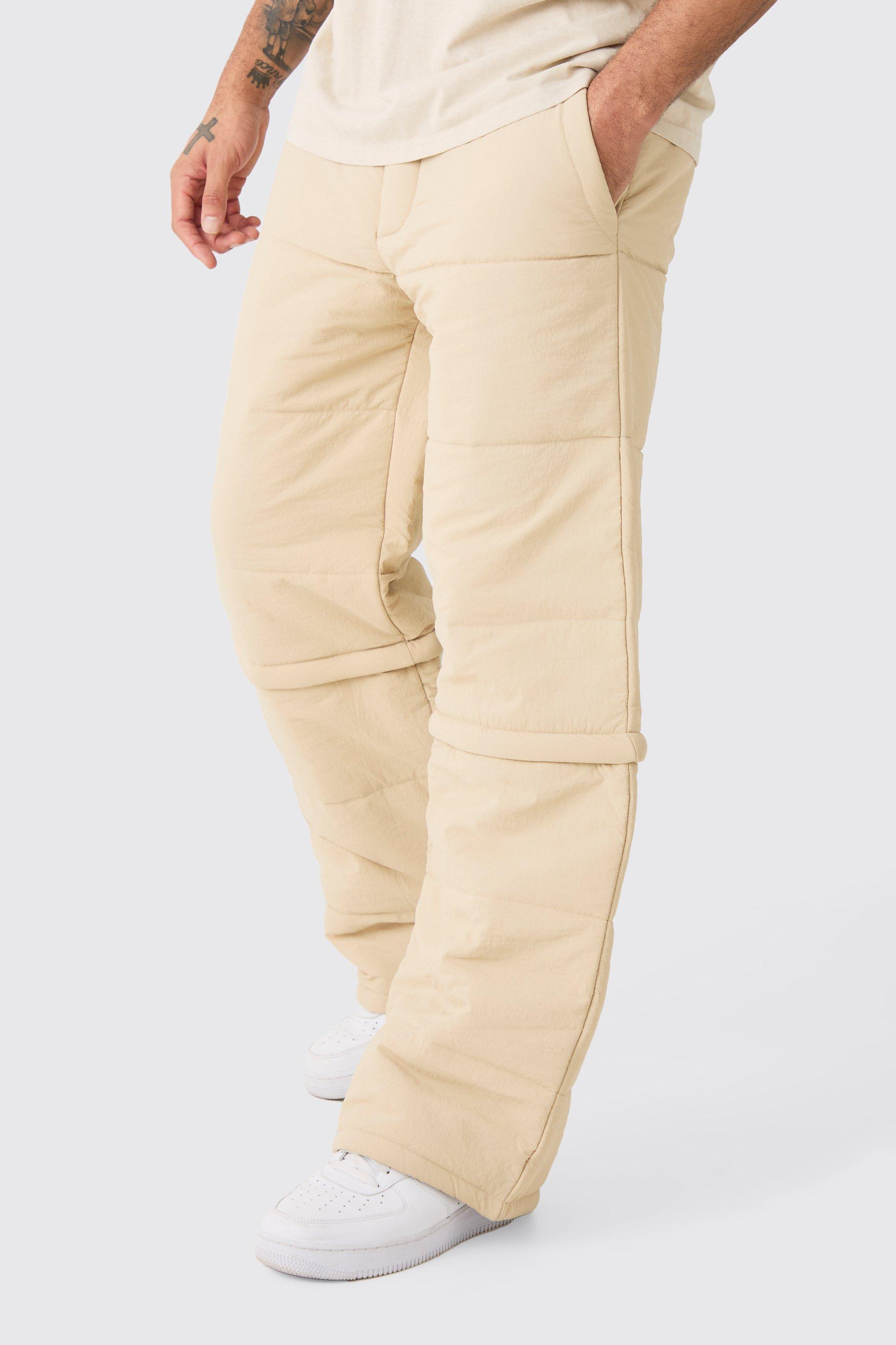Image of Elastic Waist Quilted Zip Off Wide Leg Trousers, Cream